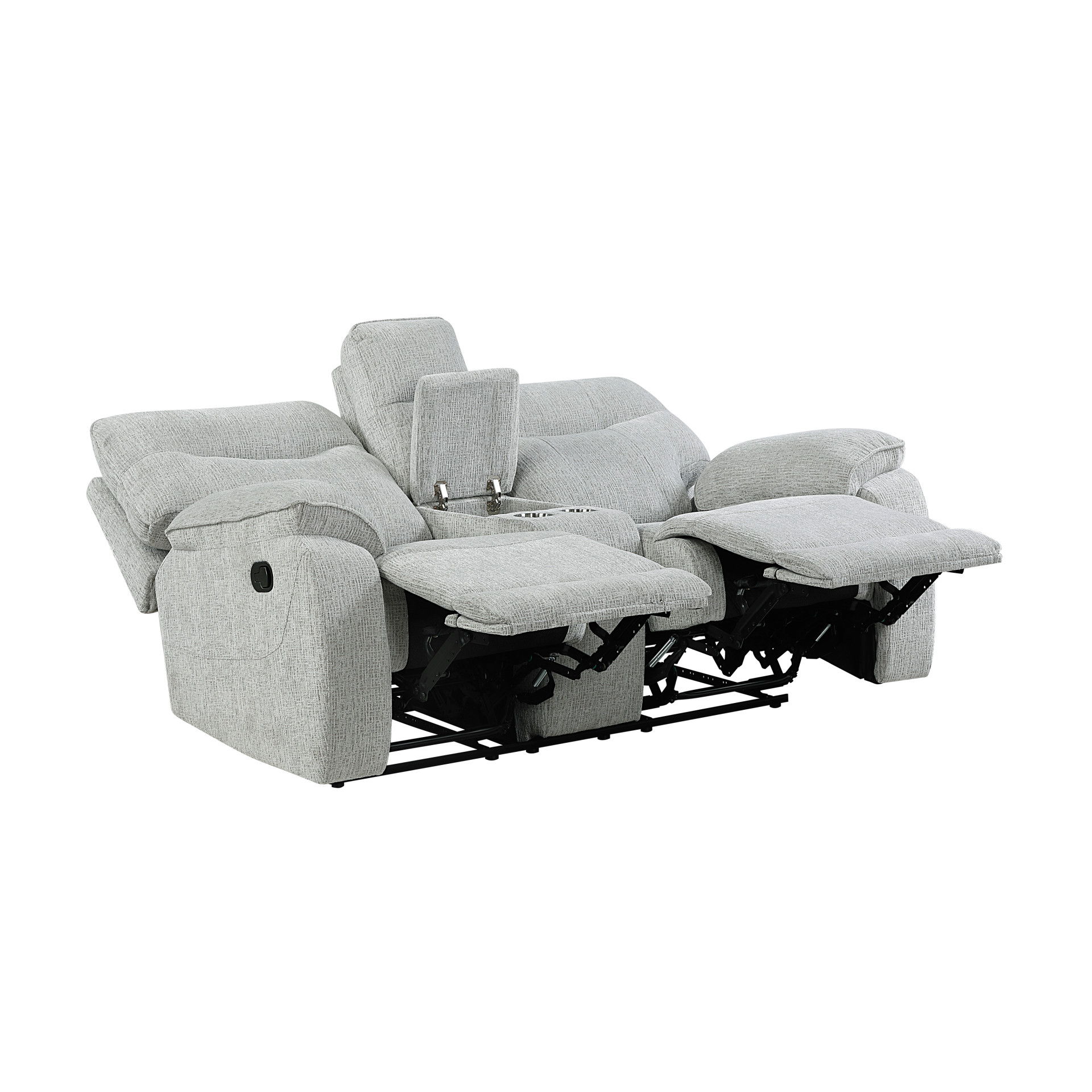 Chablis - Reclining Console Loveseat - Mist Gray, light gray, view 3