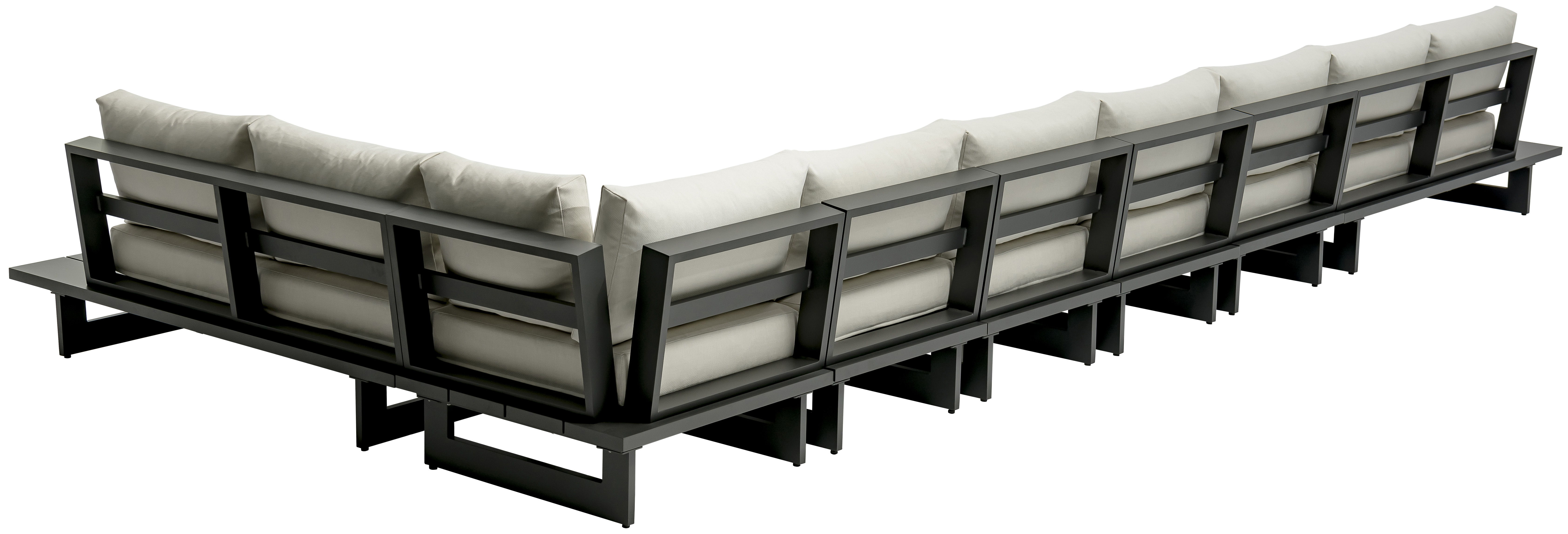 Maldives - 7 Piece Water Resistant Outdoor Patio Modular Right Arm Facing Sectional With Gray Base - Cream