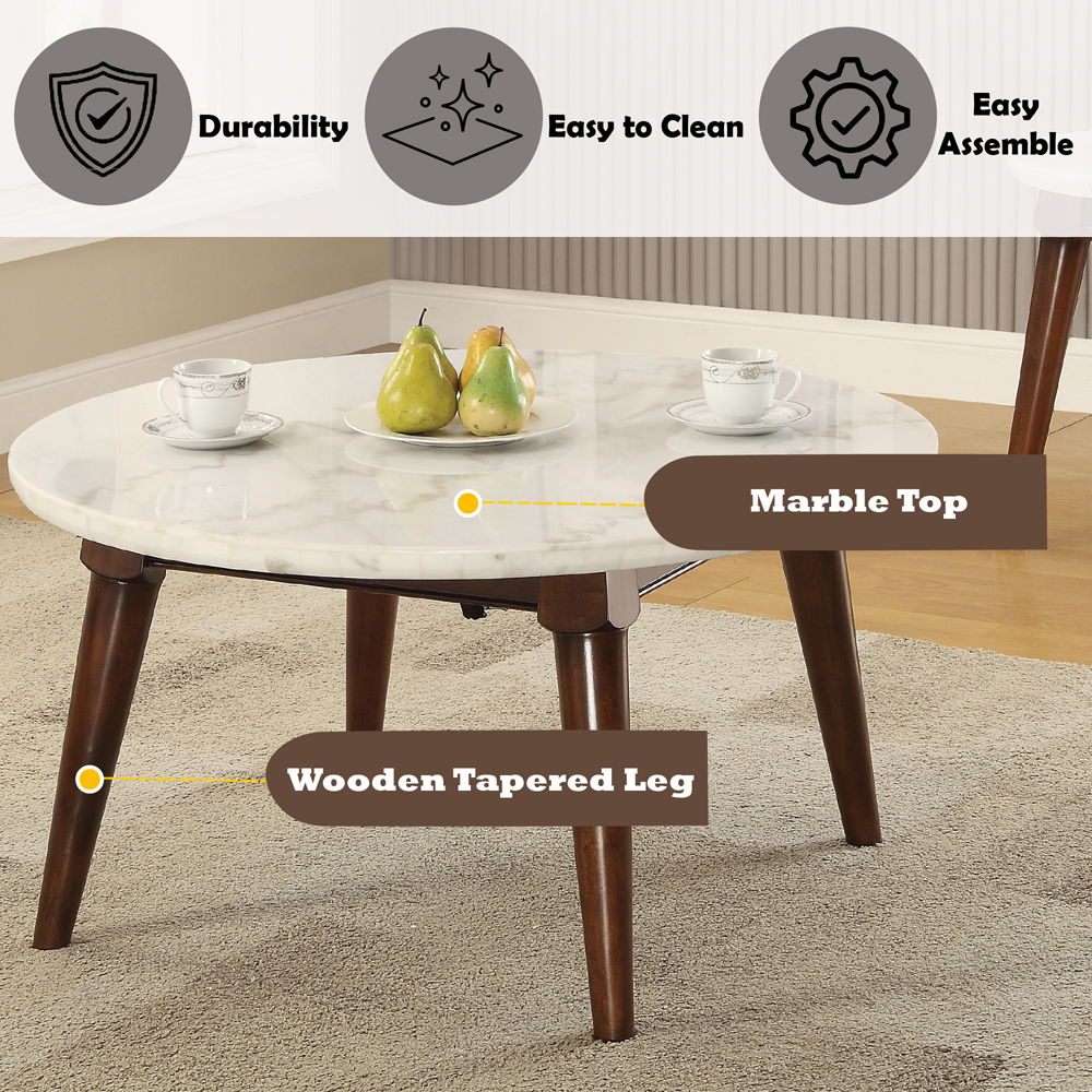 Gasha - Coffee Table - White Marble Top & Walnut, white, view 3