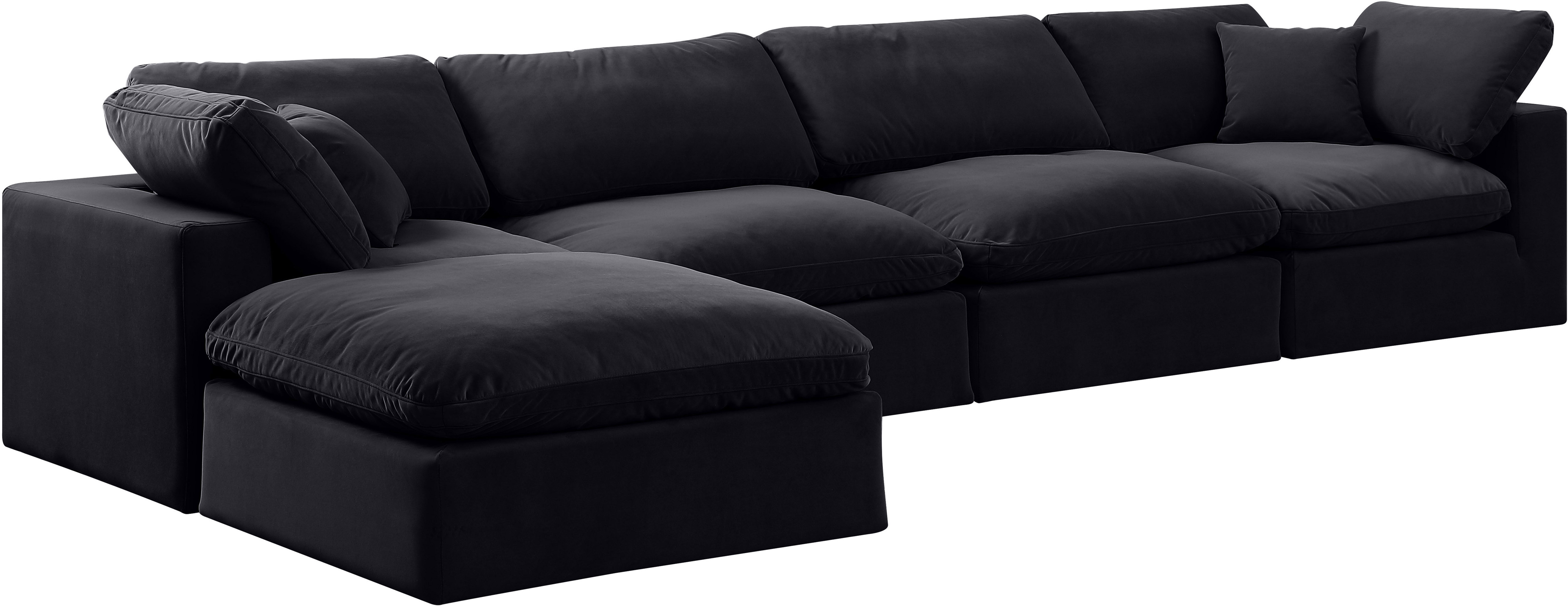Comfy - 5 Piece Velvet Modular Sectional With Chaise - Black