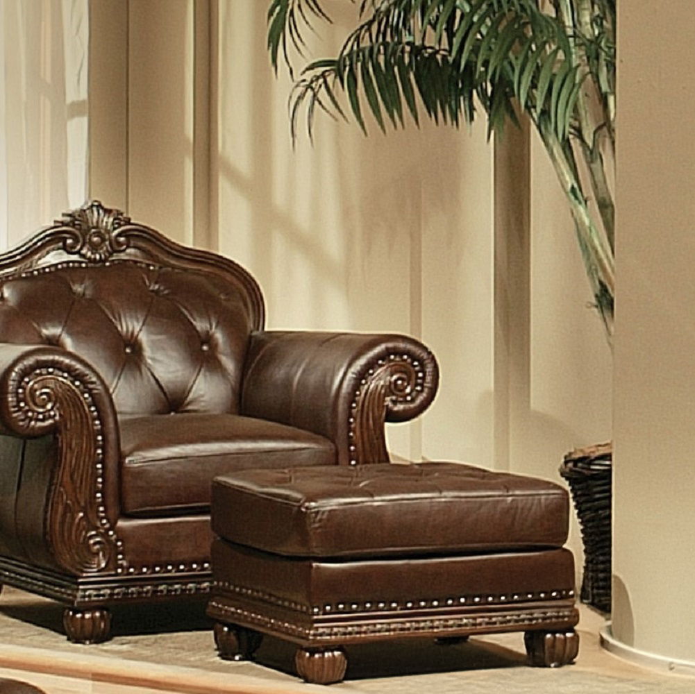 Anondale - Ottoman - Espresso Top Grain Leather Match & Cherry, dark brown