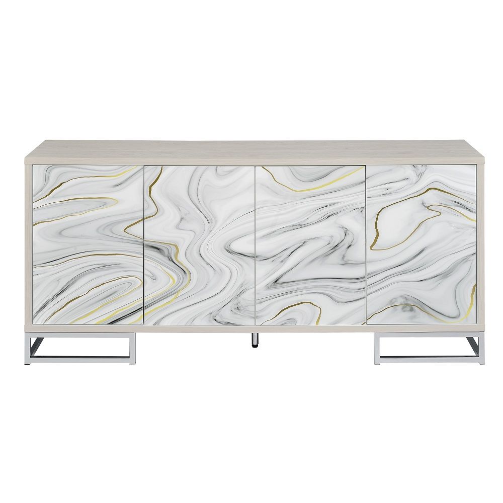 Panos - Console Cabinet - White Marble Print & Chrome, beige, view 6