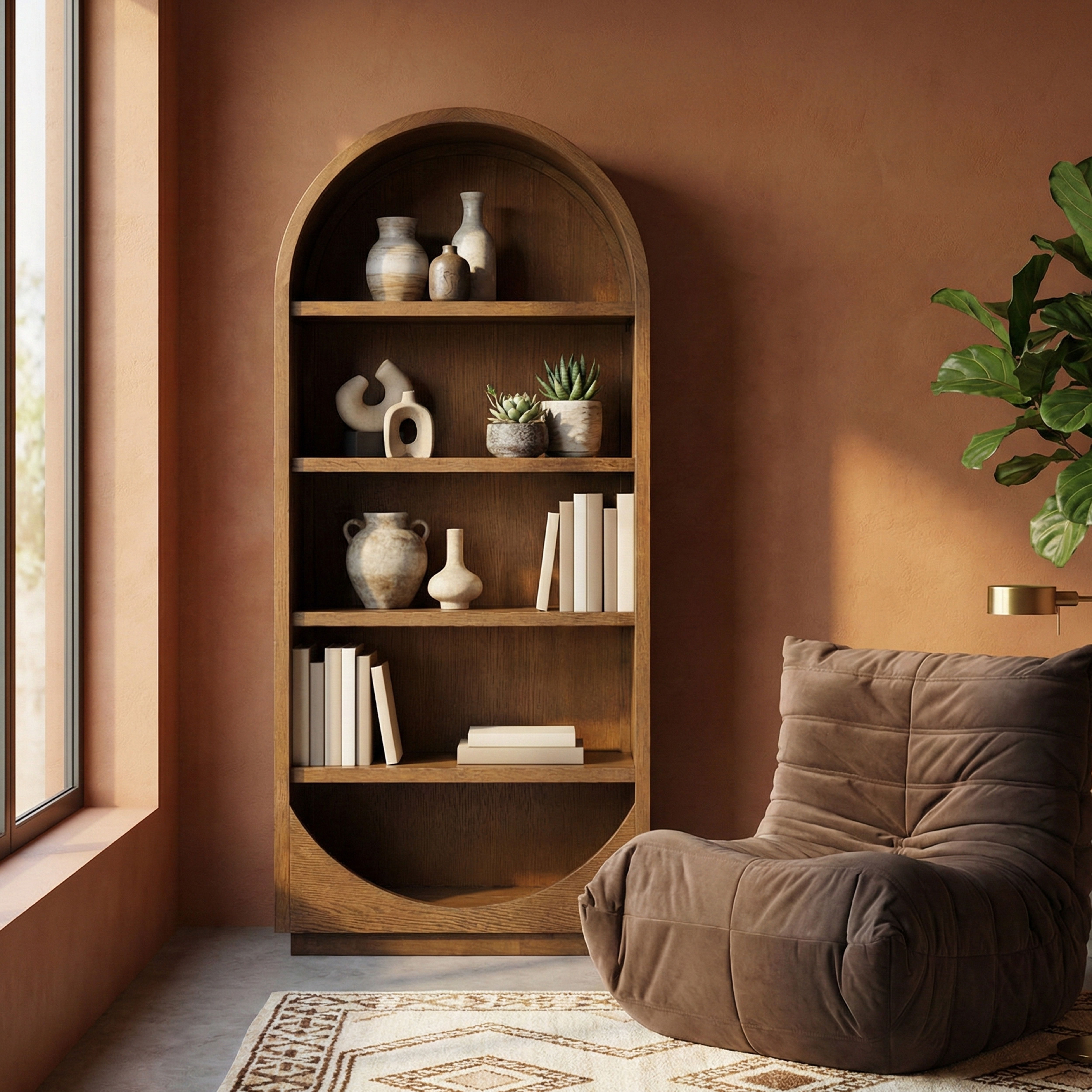 Hearth - Oak Veneer And Solid Wood Bookcase - Brown