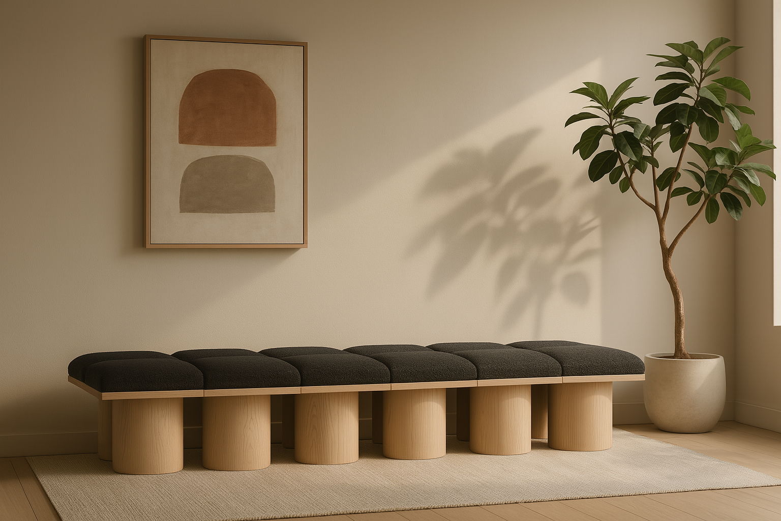 Pavilion - 108" 12 Piece Modular Bench With Natural Base - Black