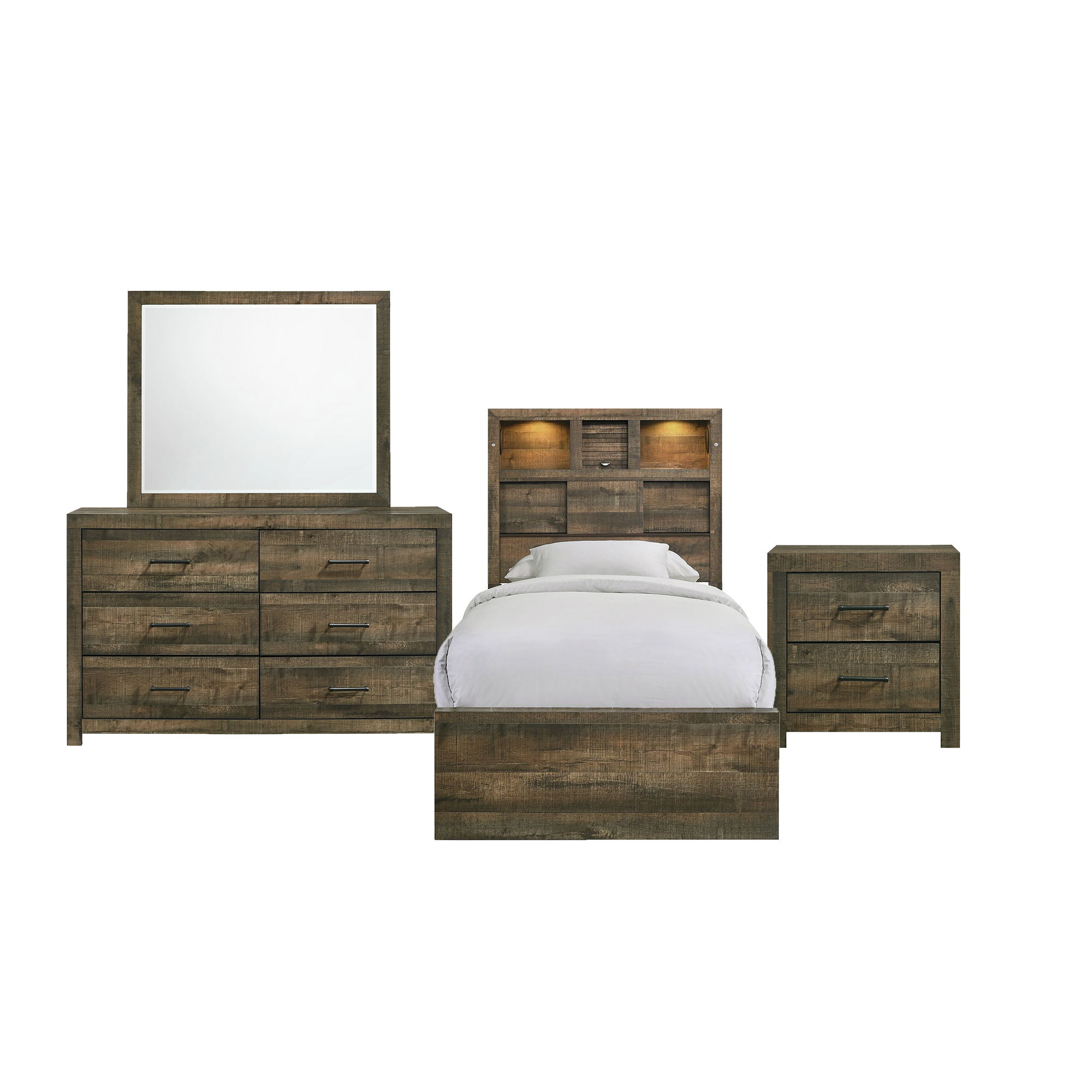 Bailey - Twin Bookcase Panel 4 Piece Bedroom Set With Bluetooth - Walnut Image