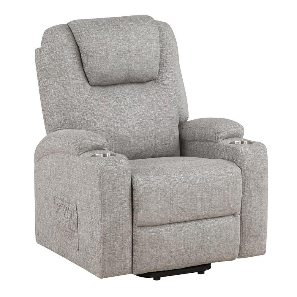 Evander - Recliner With Power Lift & Massage - Light Gray Chenille, light gray