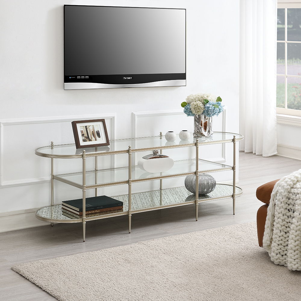 Zaba - TV Stand - Glass Top & Champagne, silver