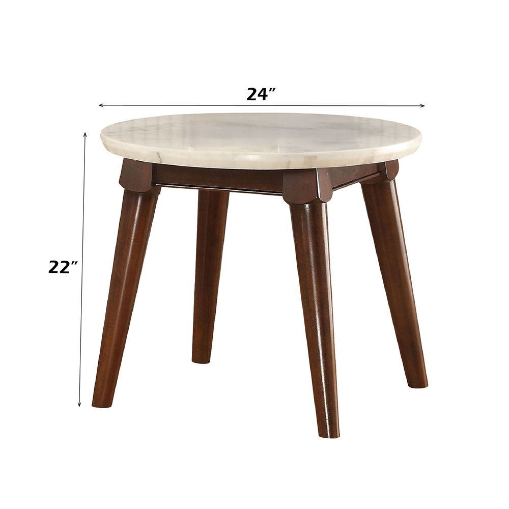 Gasha - End Table - White Marble Top & Walnut, white, view 2