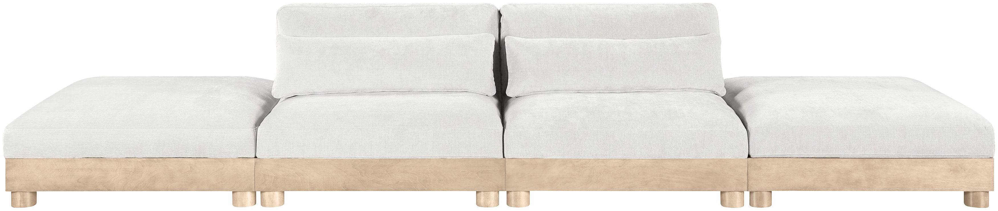 Turin - 160" Chenille Fabric Upholstered 4 Piece Modular Sofa - Cream / Natural Oak