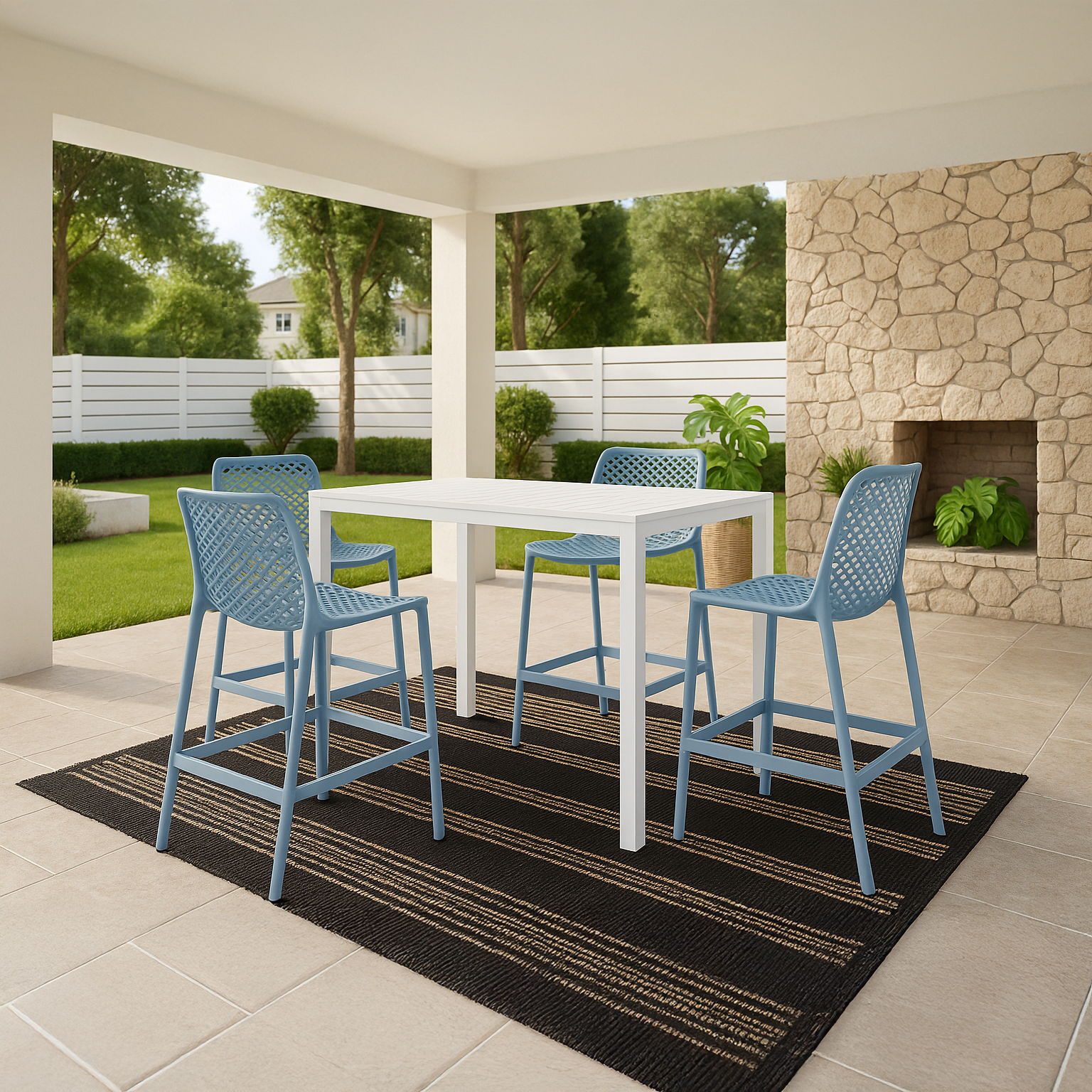 Mykonos - Outdoor Patio Stool (Set of 4) - Sky Blue