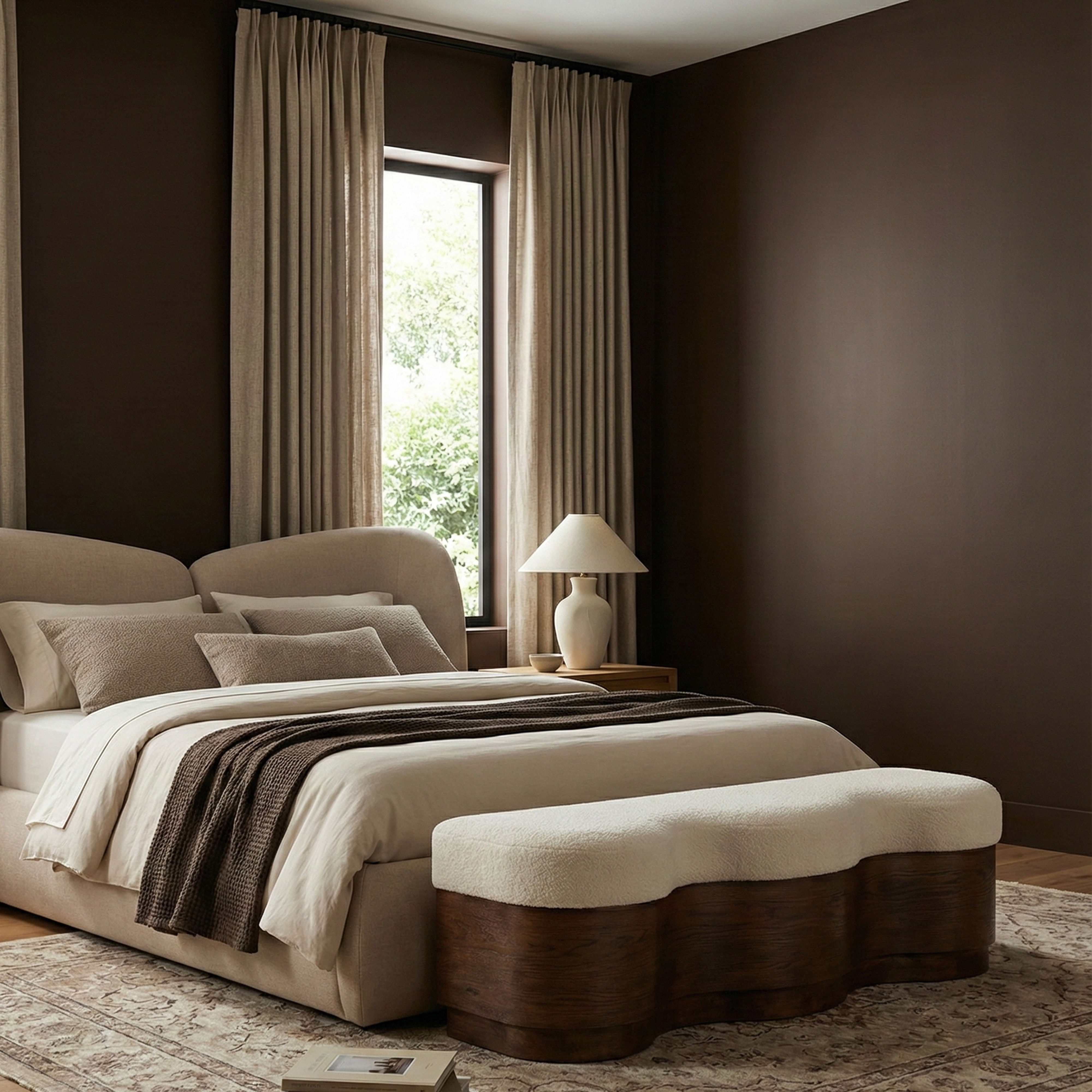 Savoy - Bench With Brown Base - Cream
