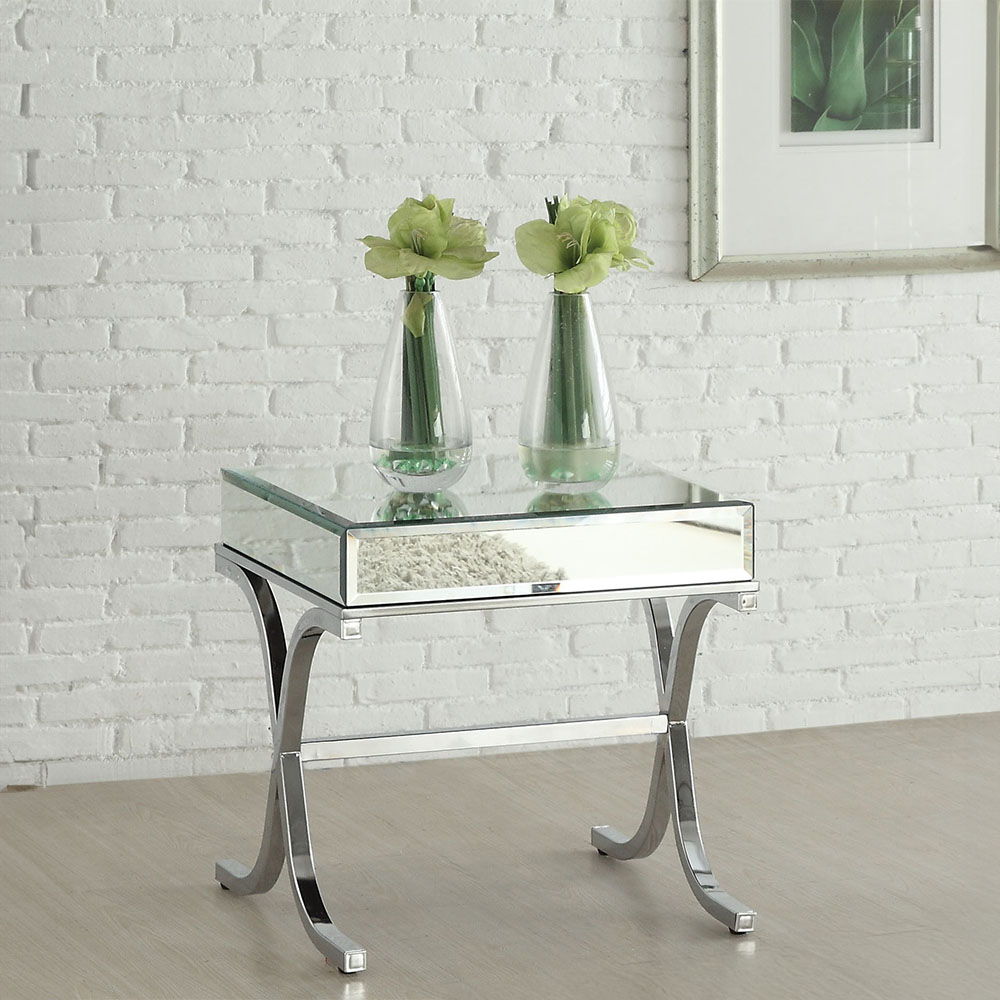 Yuri - End Table - Mirrored & Chrome, silver