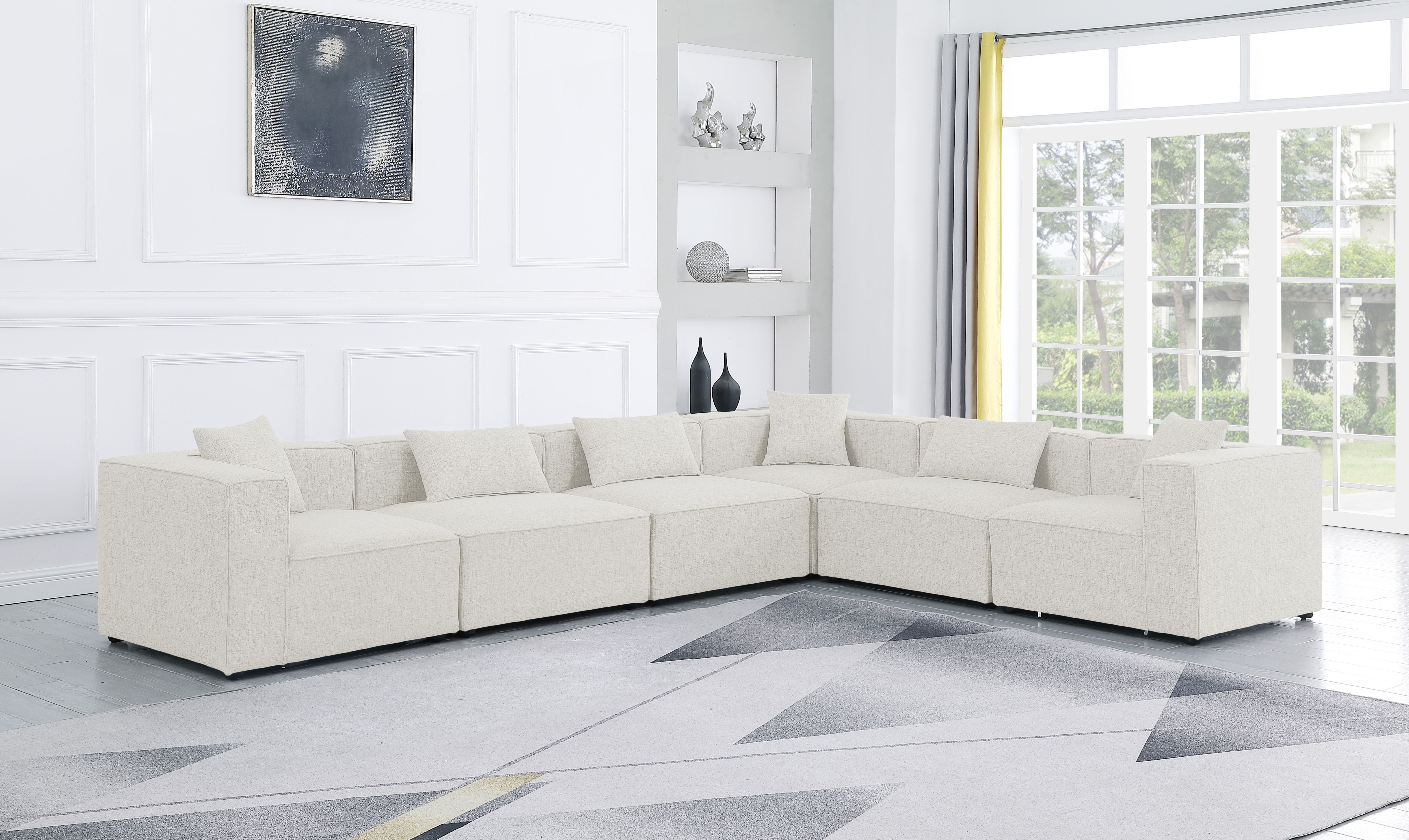 Cube - Linen 6 Piece Modular Corner Sectional - Cream