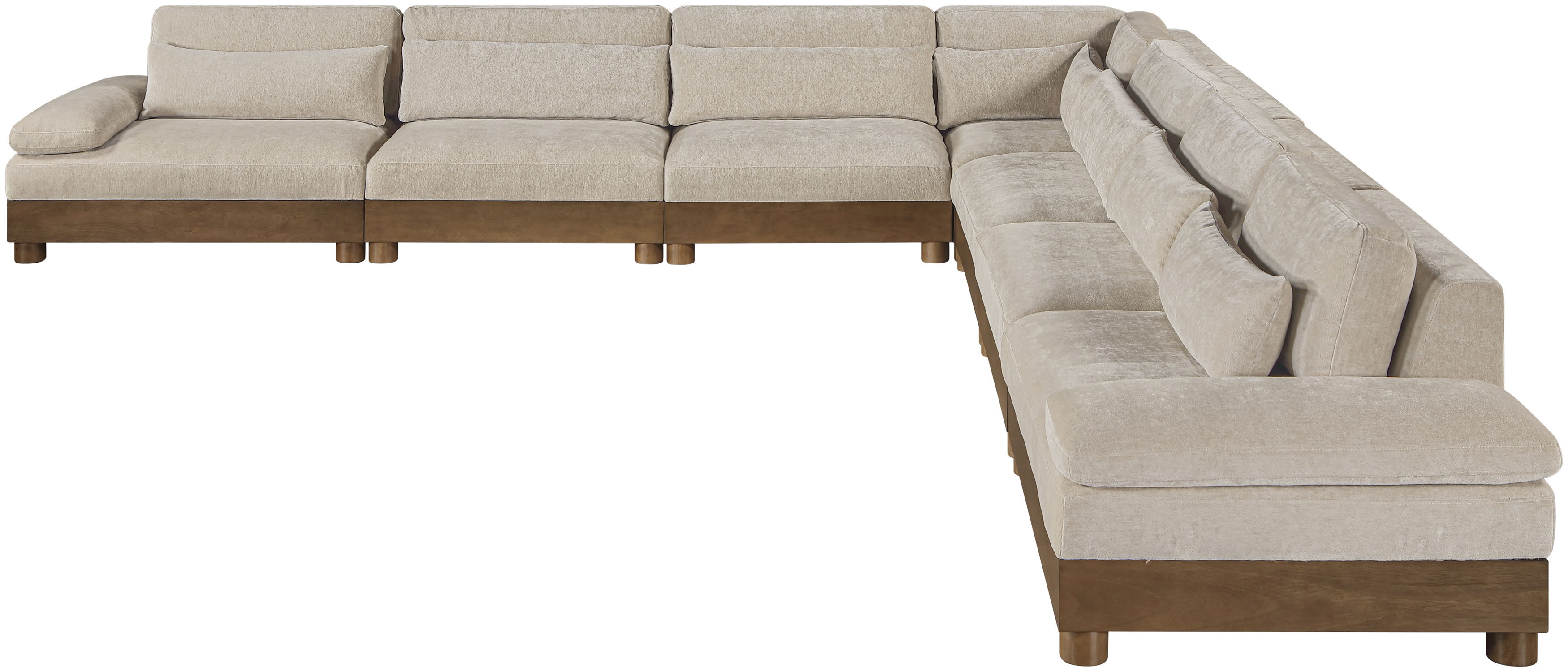 Turin - 167.75" Chenille Fabric Upholstered 7 Piece Modular Sectional - Taupe / Brown Walnut