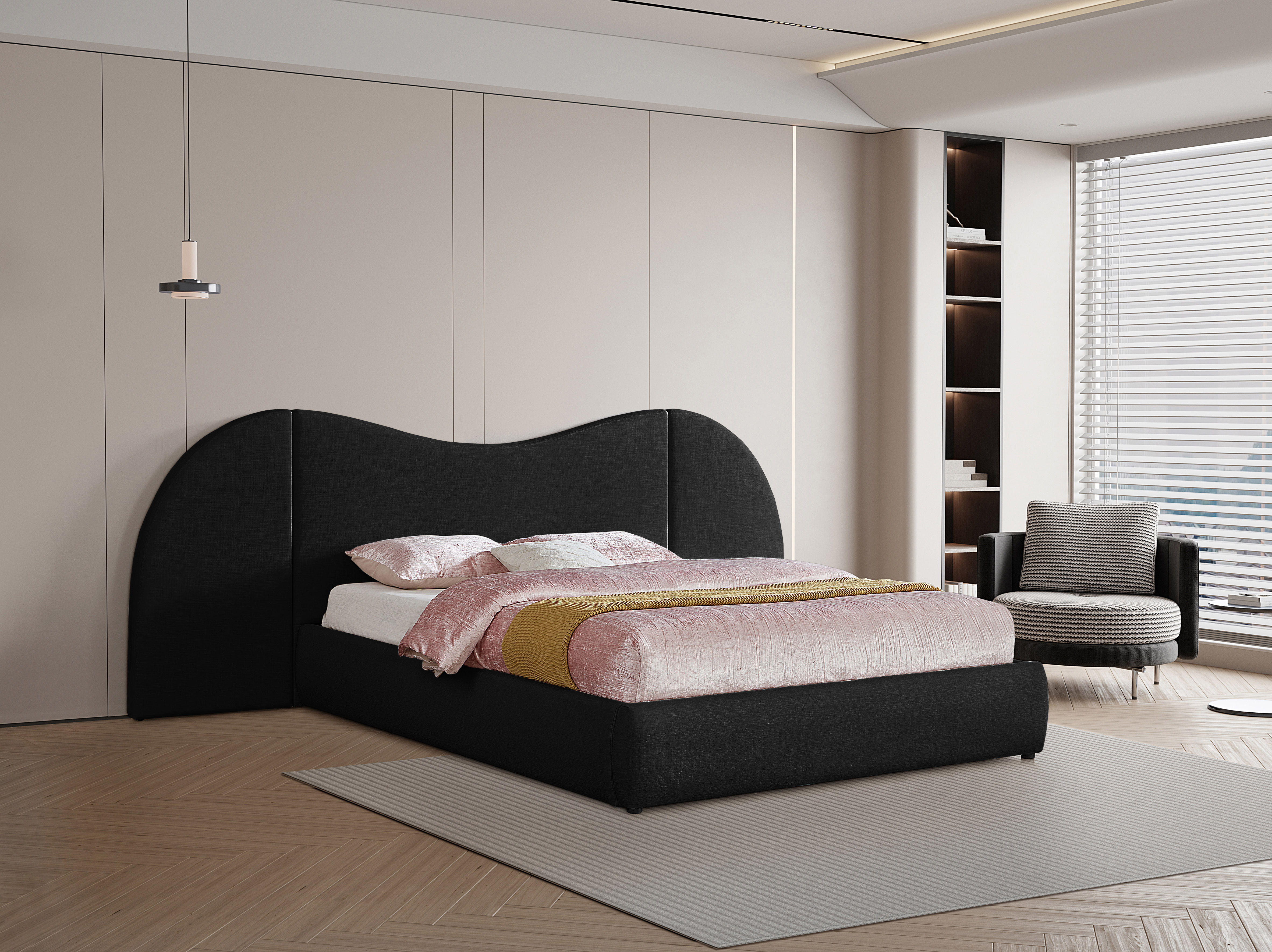 Everest - Linen Fabric Queen Bed - Black