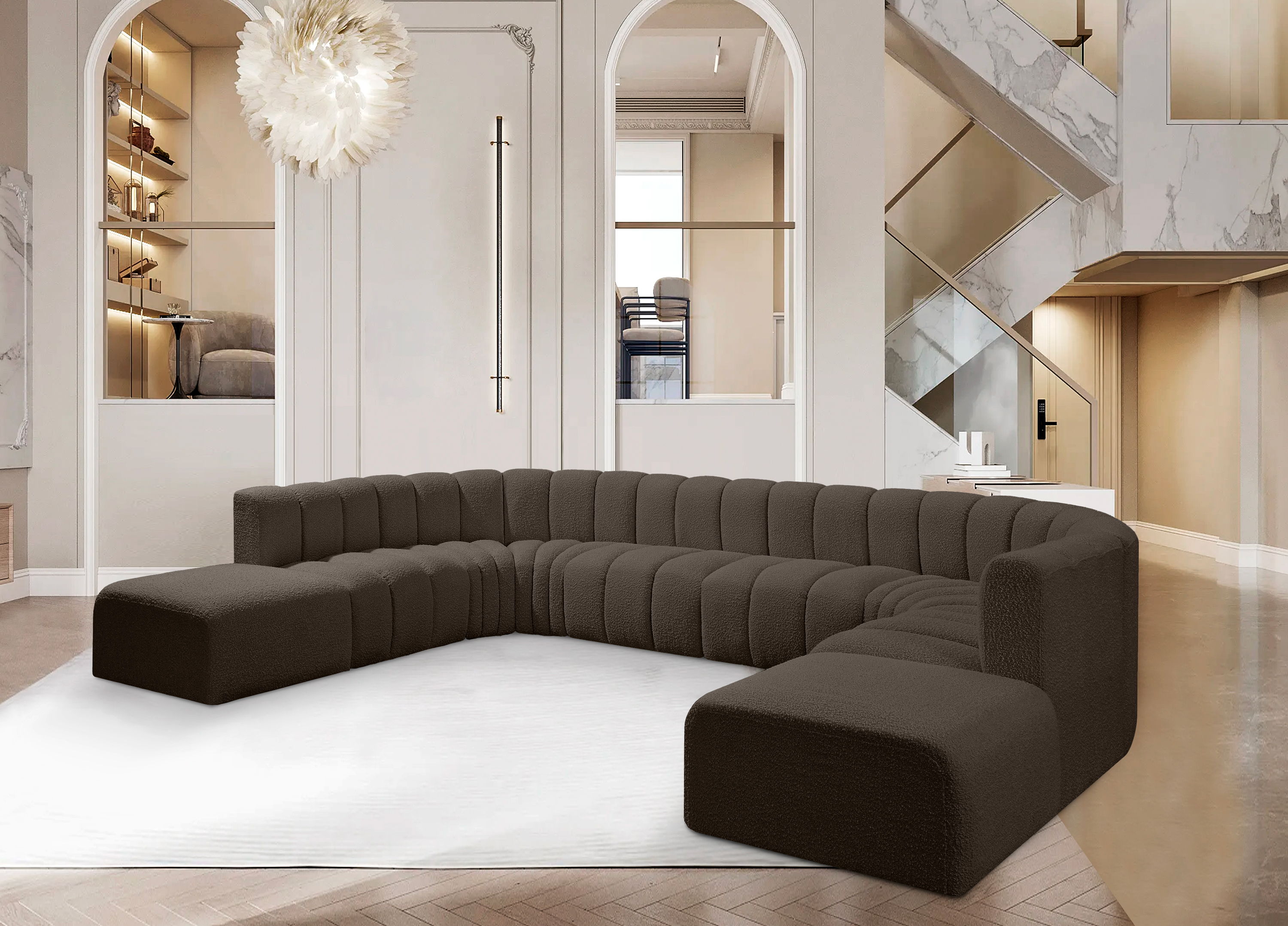 Arc - Boucle Fabric Modular Sectional - Brown