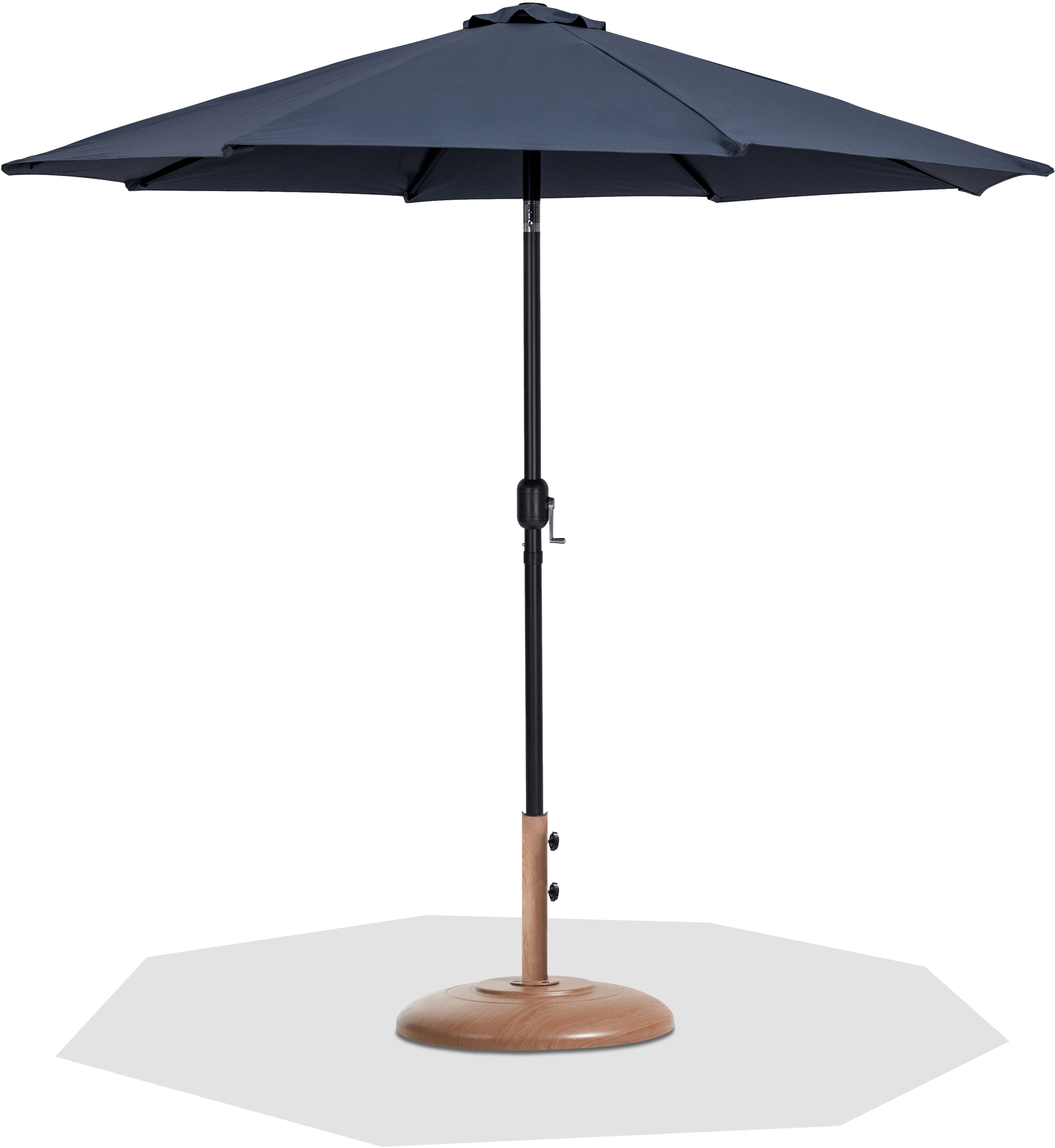 Fiji - Aluminum Patio Umbrella With Round Teak And Black Base - Gray