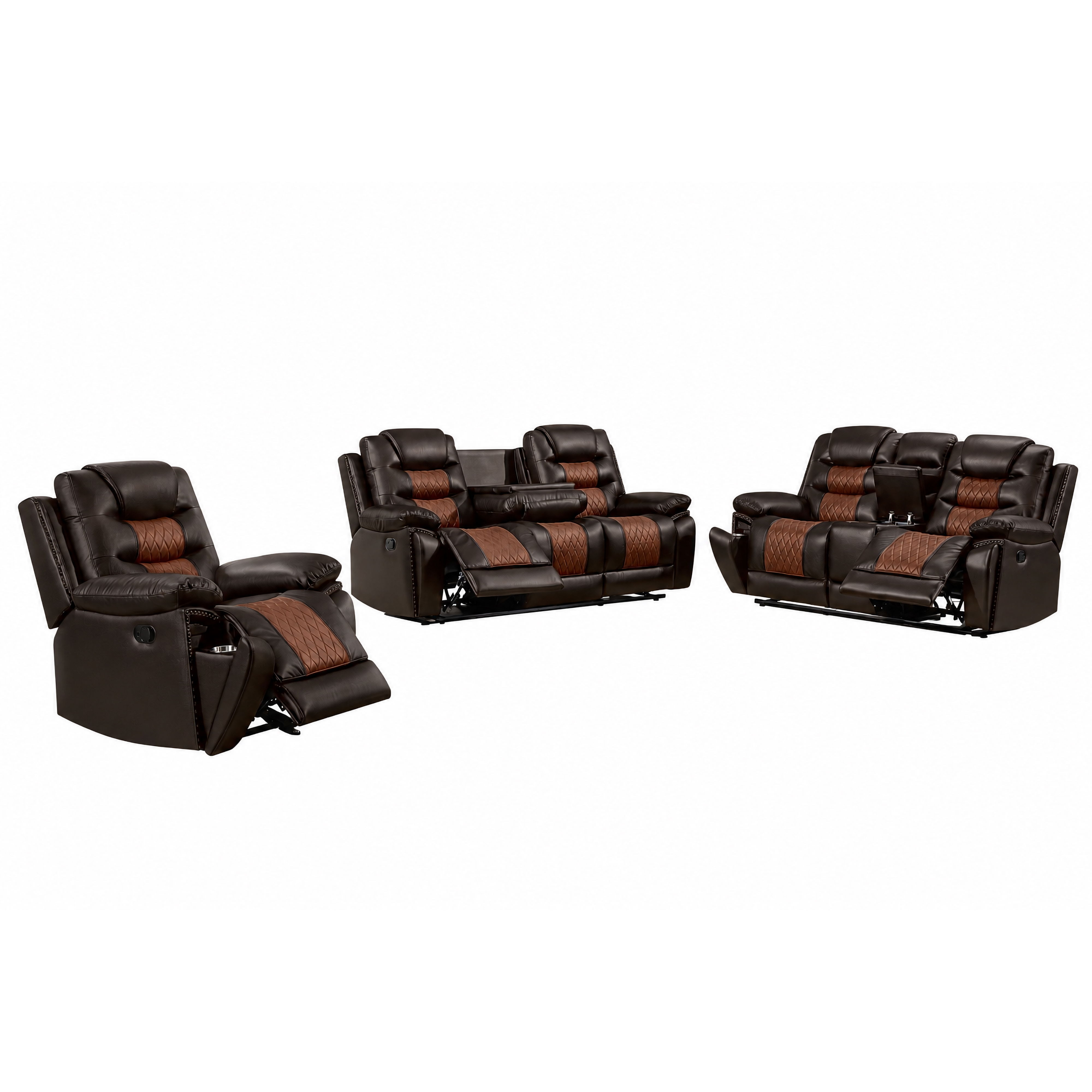 Nikko - Manual 3 Piece Sofa & Loveseat & Recliner - Brown