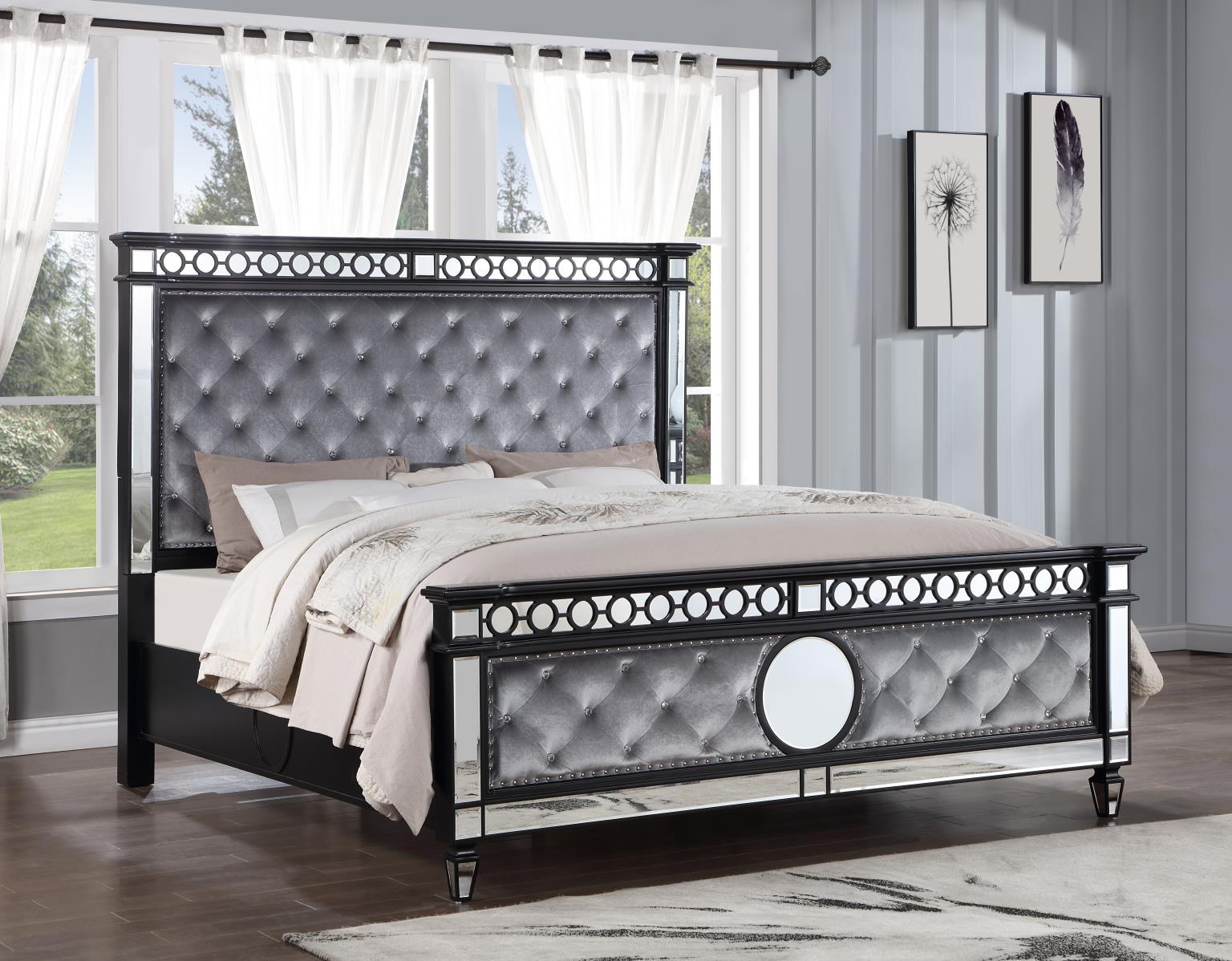 B034 - Velvet King Bed - Black / Gray