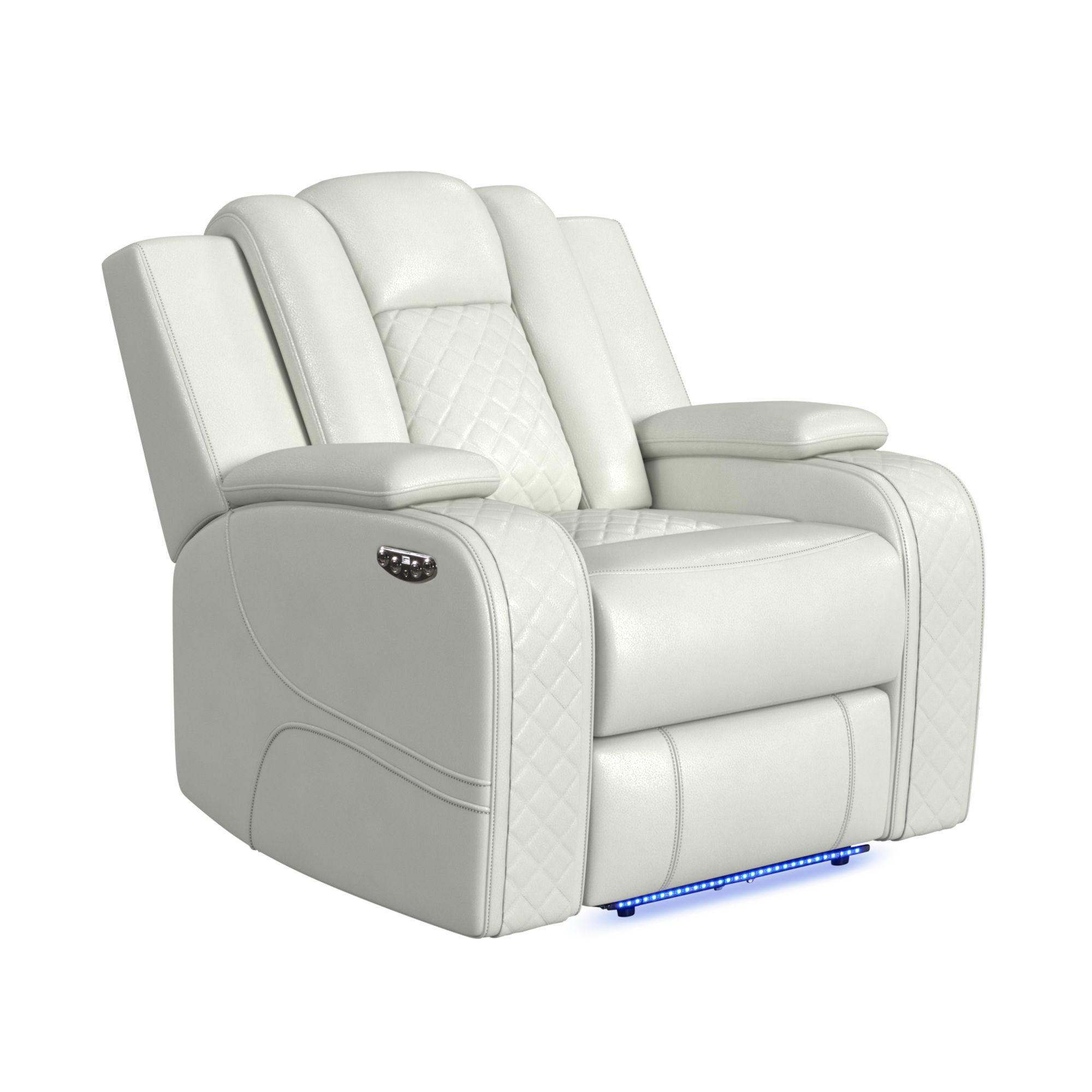 Carlo - LED Power Motion Recliner With Power Headrest - Pebble Oyster