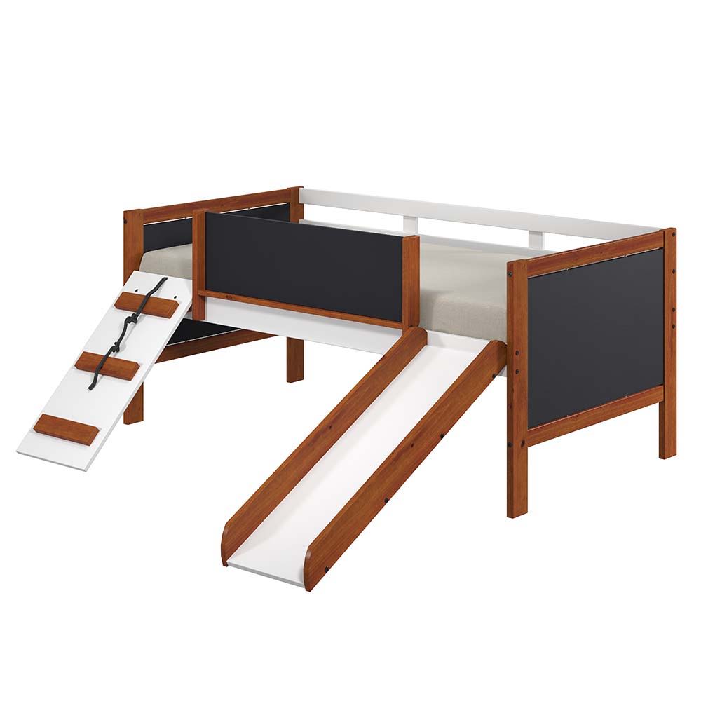 Aurea - Twin Loft Bed With Slide - Cherry Oak & White, dark brown, view 3