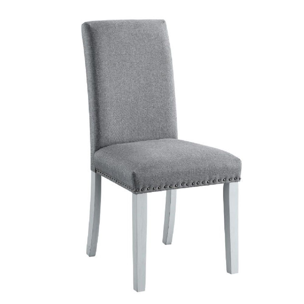 Lanton - Side Chair (Set of 2) - Gray Linen & Antique White, white, view 2