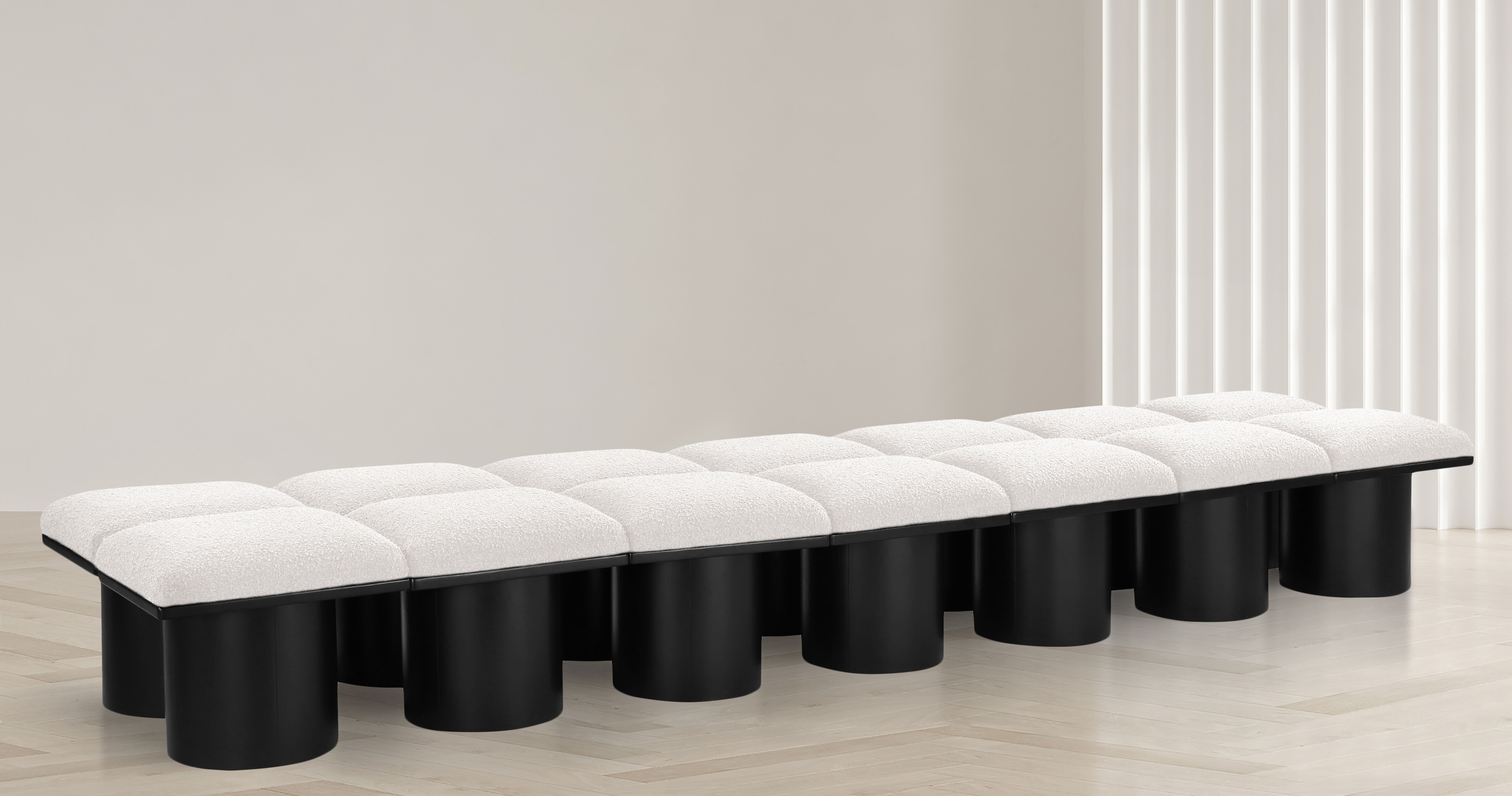 Pavilion - 126" 14 Piece Modular Bench With Black Base - Cream
