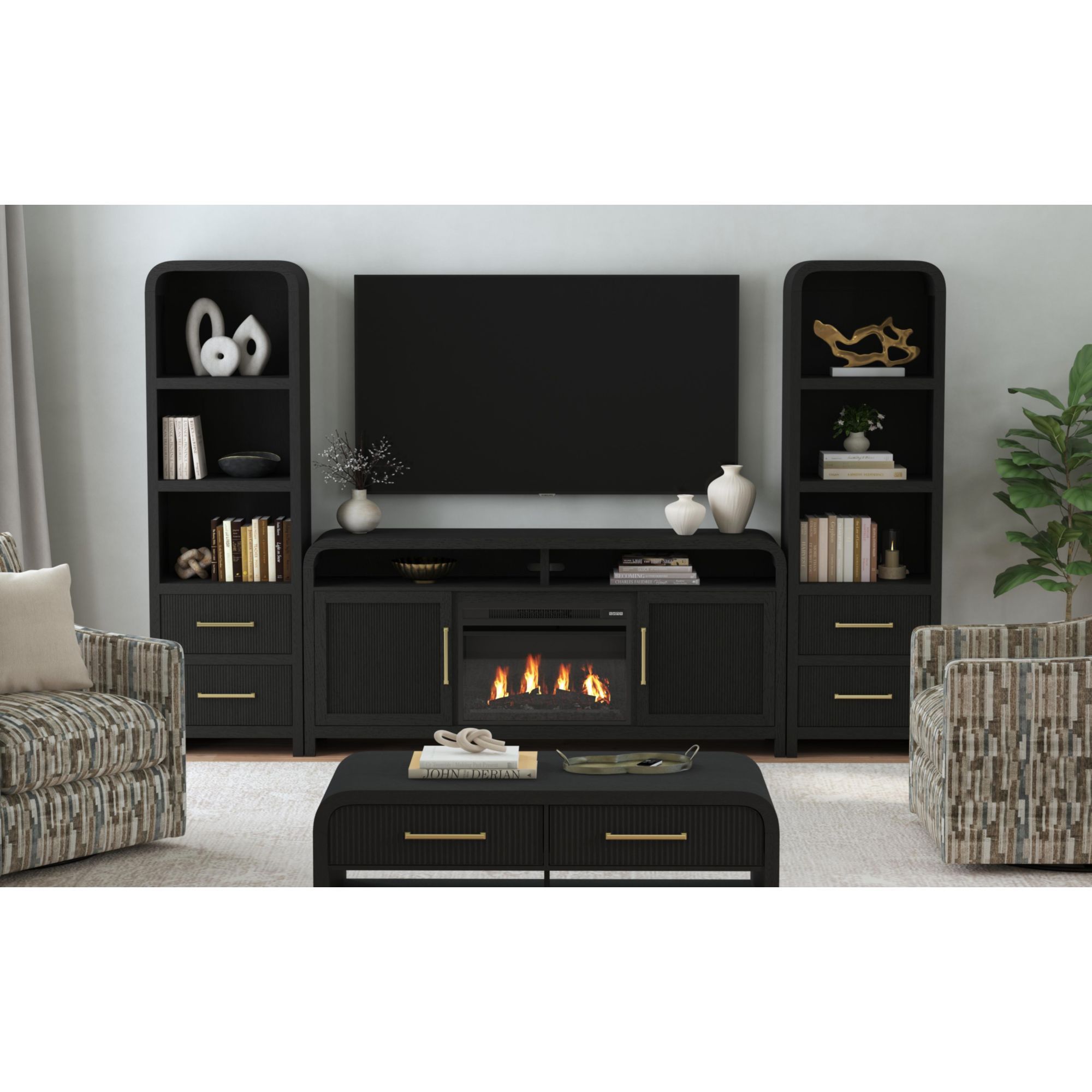Ridgemont - 70" TV Console With 23" Fireplace Insert - Black With Grain