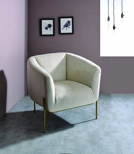Carlson - Accent Chair - Beige Velvet & Gold, beige