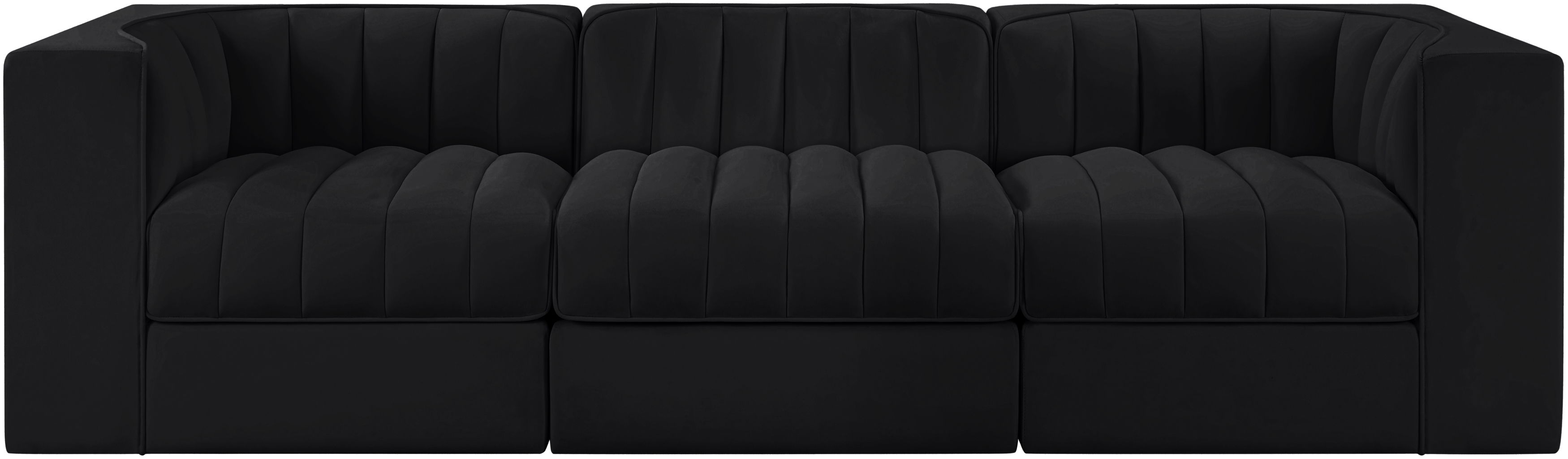 Rummi - Velvet Performance Fabric Upholstered 3 Piece Modular Sofa - Black