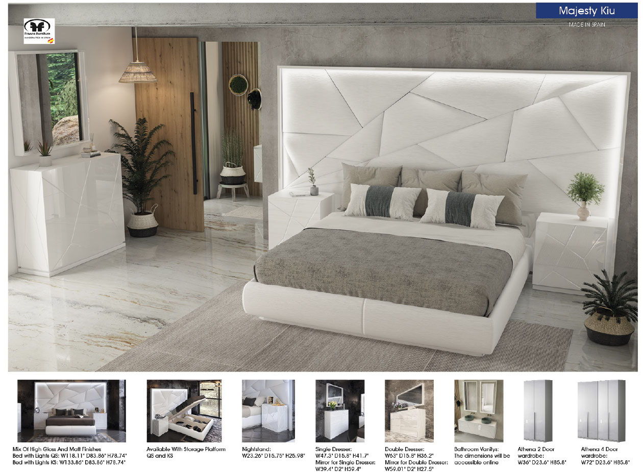 Majesty - Queen Size Bed With Light - White