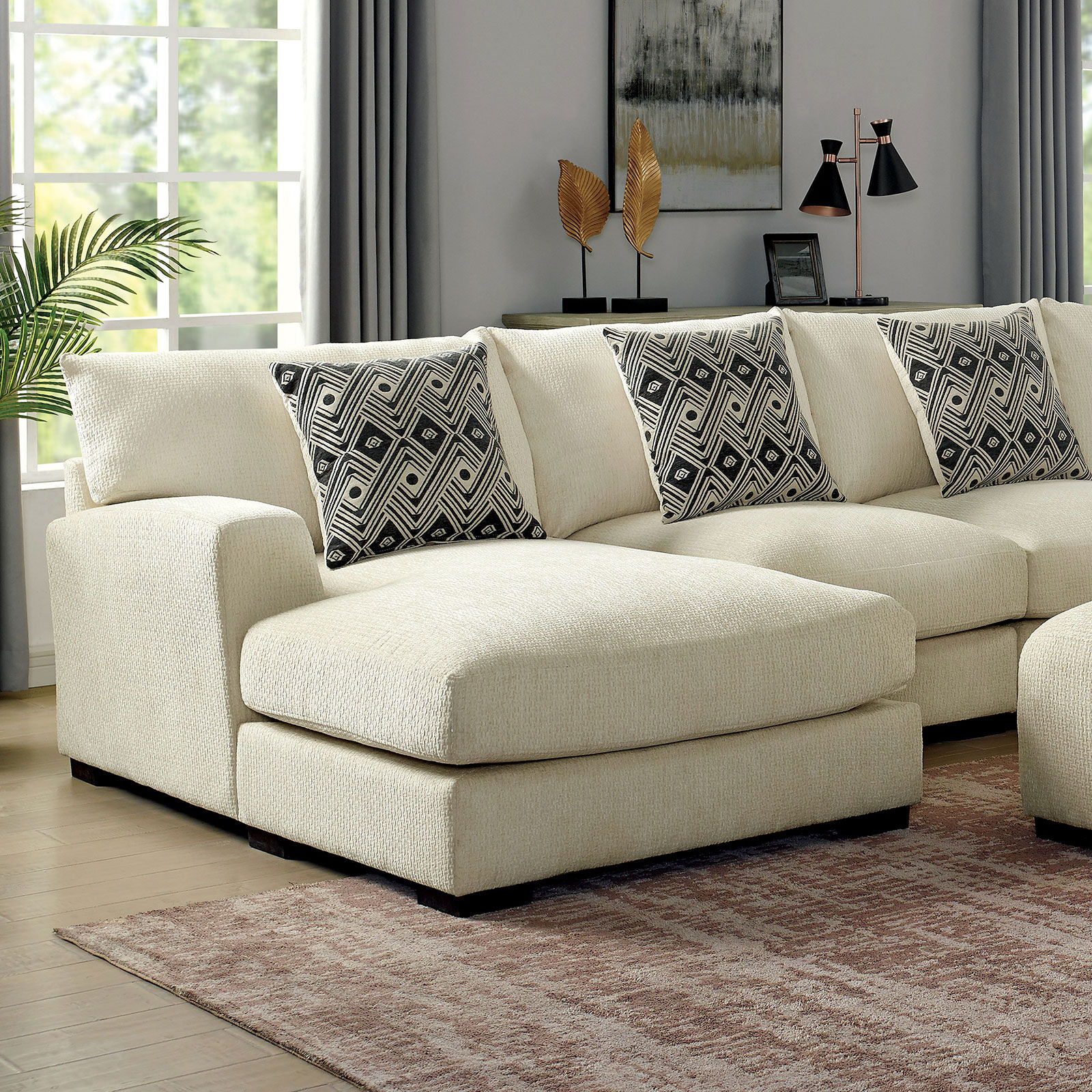 Kaylee UShaped Sectional & Ottoman Beige New Lots Furniture Online Store
