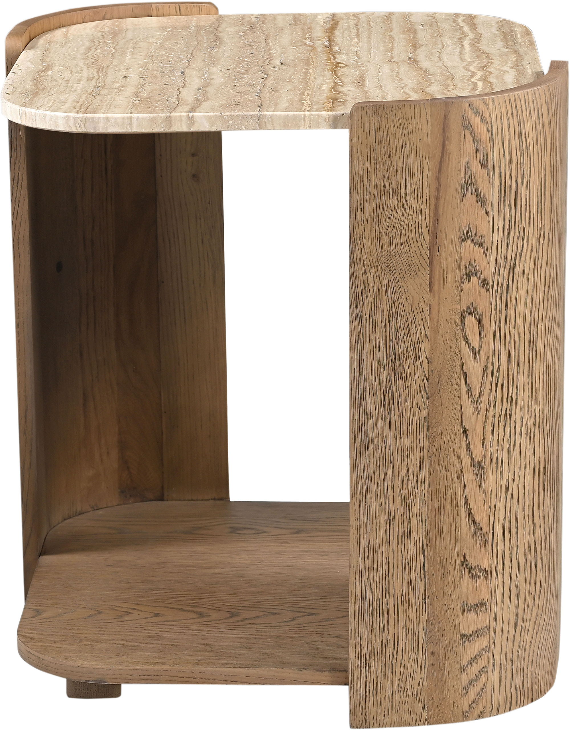 Calabria - Marble And Oak Wood End Table - Beige / Brown