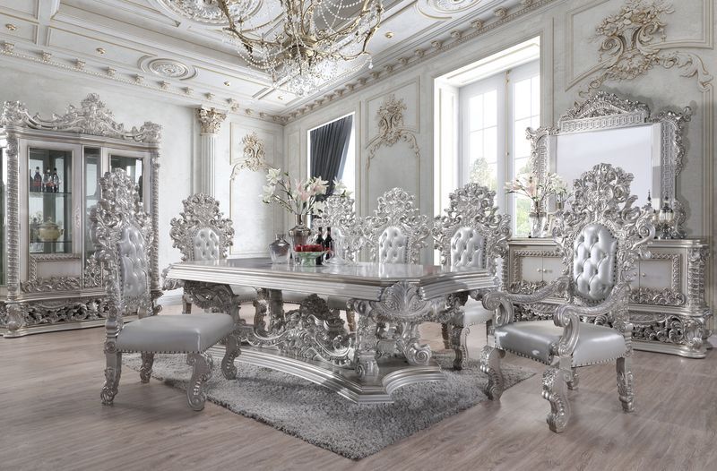 Valkyrie - Side Chair (Set of 2) - Synthetic Leather & Antique Platinum, silver