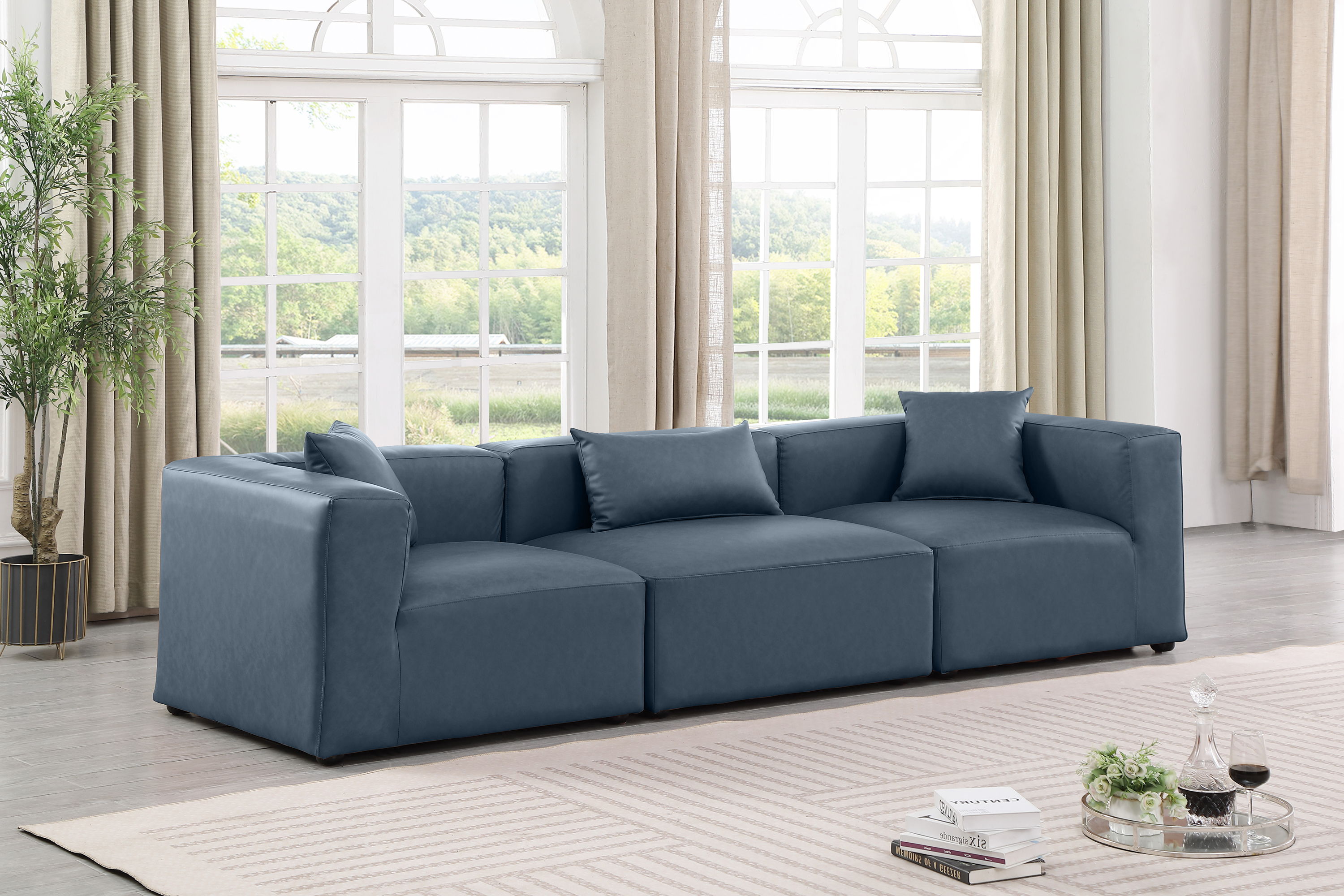 Cube - Modular 3 Piece Sofa - Navy Blue