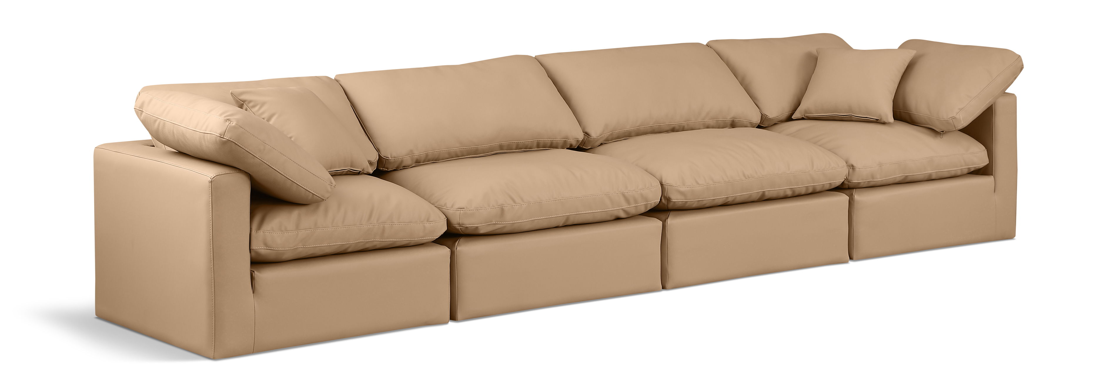 Indulge - Faux Leather 4 Seat Modular Sofa - Tan