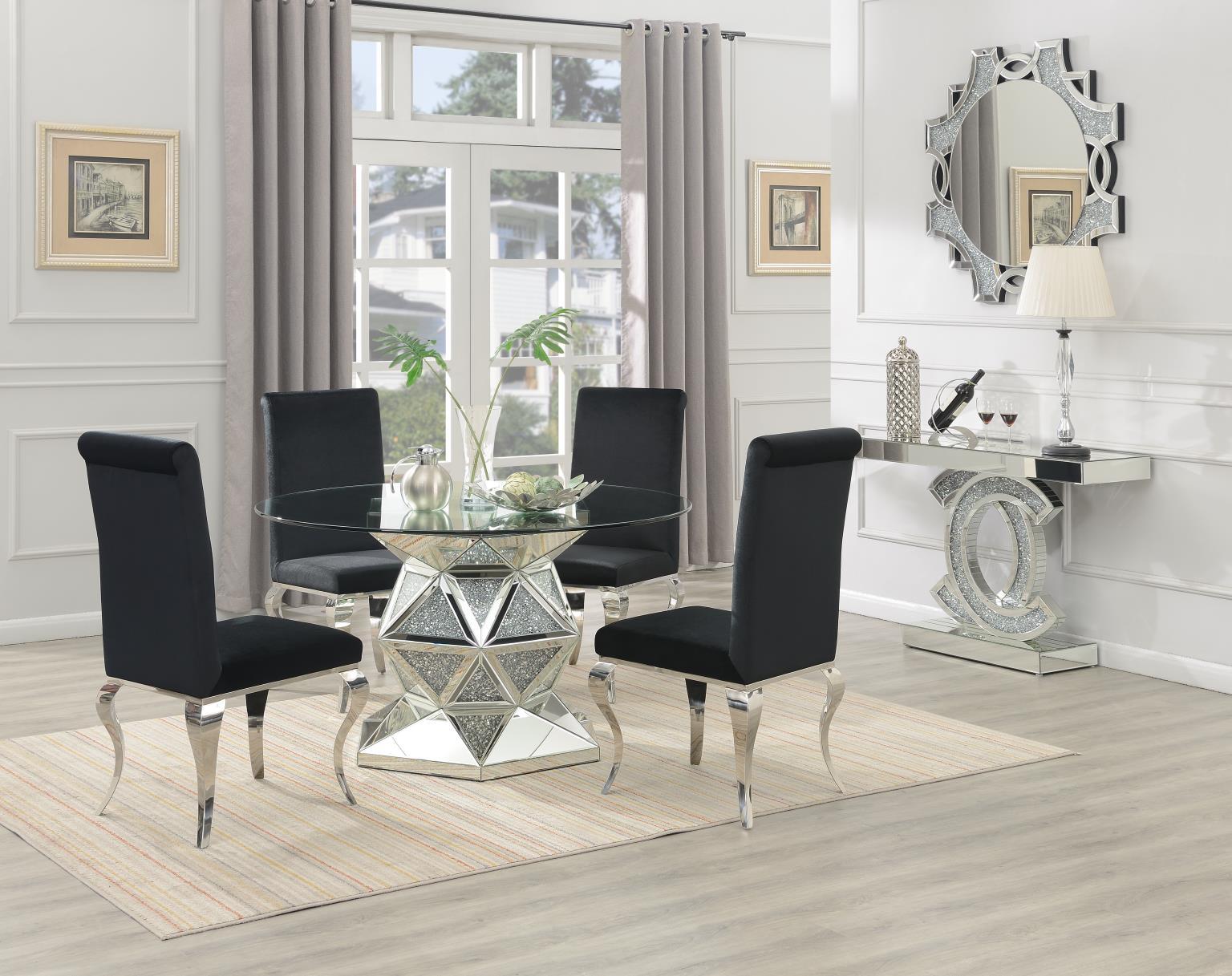 G-102 - 5 Piece Dining Room Set (Glamour Dining Table, 4 Velvet Chairs) - Black