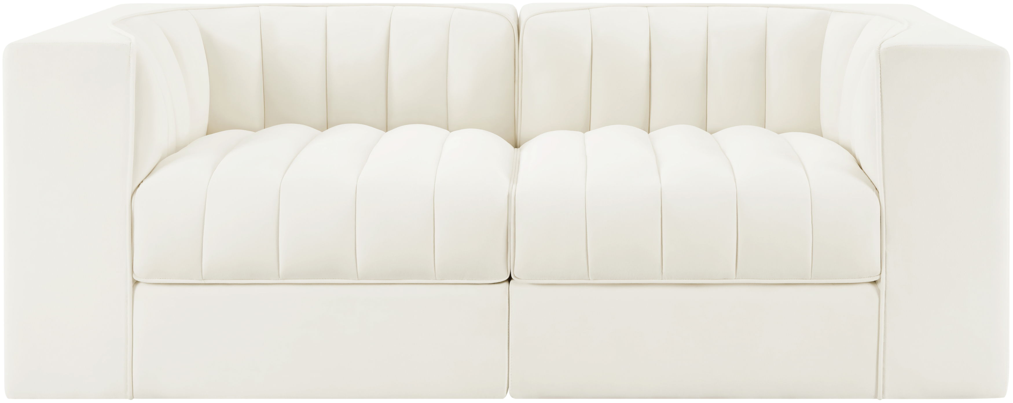 Rummi - Velvet Performance Fabric Upholstered 2 Piece Modular Loveseat With Arms - Cream