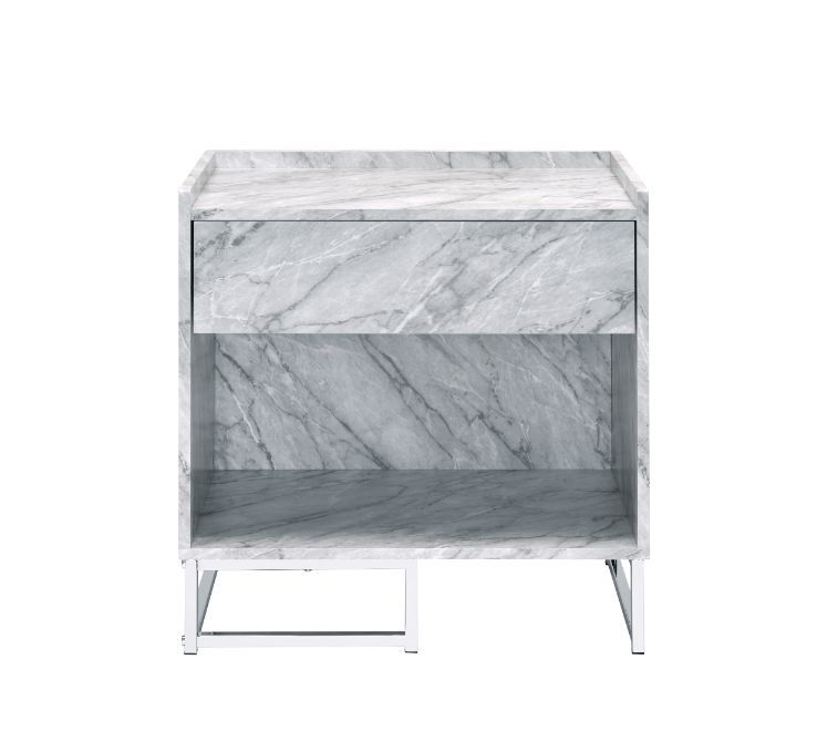 Azrael - Accent Table - White Printed Faux Marble & Chrome, white, view 3