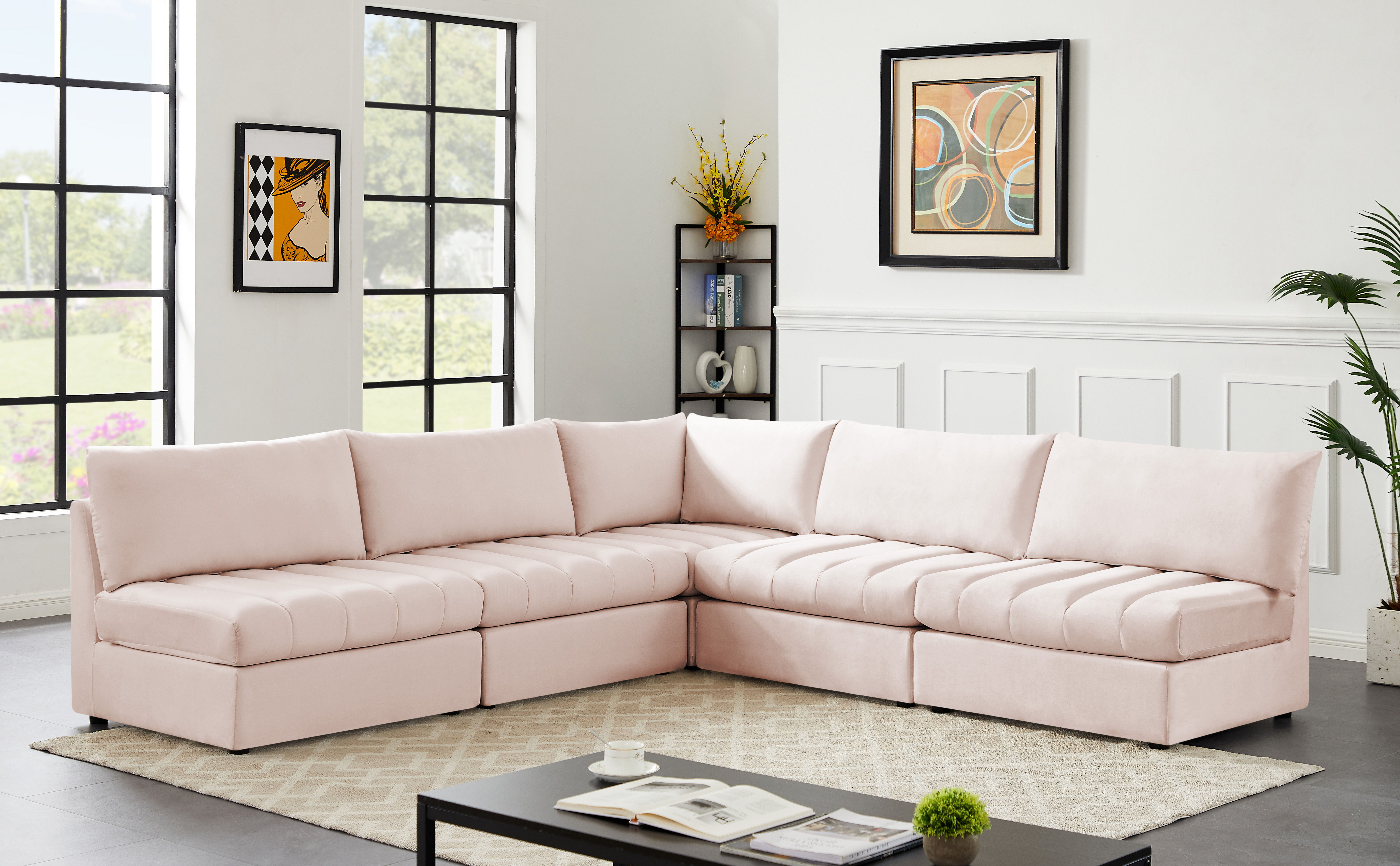 Jacob - Modular Corner Armless Sectional 5 Piece - Pink