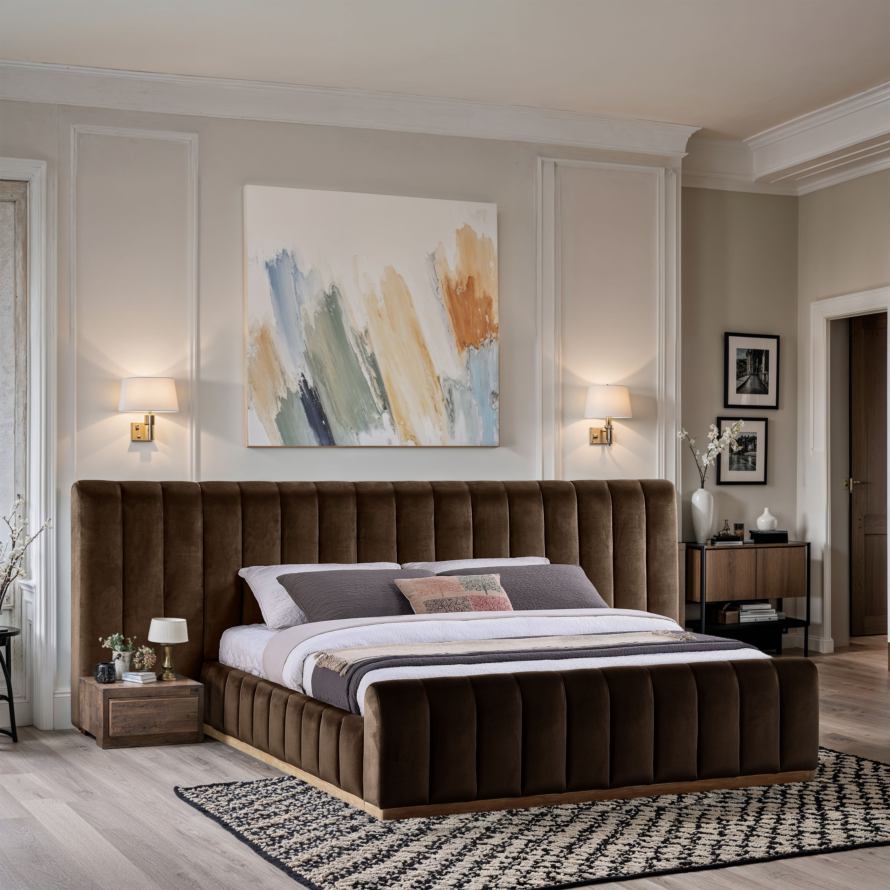 Amara - Velvet Upholstered King Bed - Brown