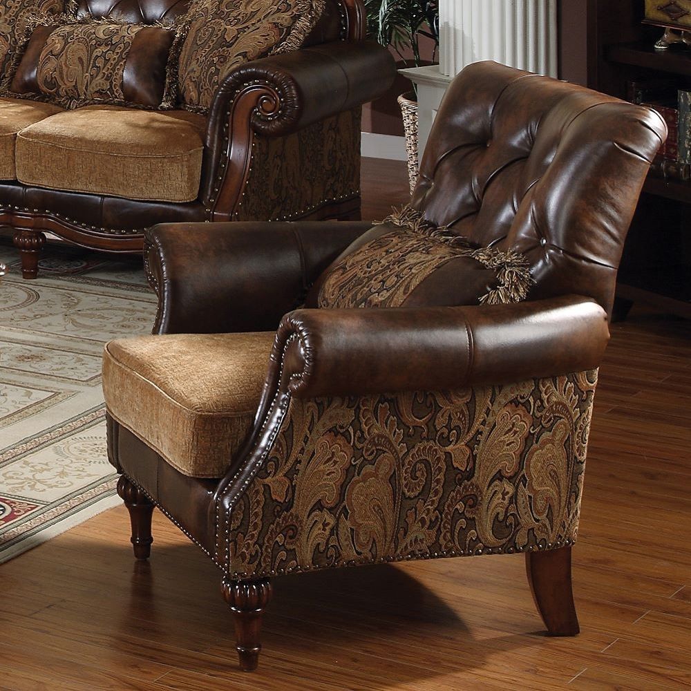 Dreena - Chair With Pillow - Two Tone Brown Synthetic Leather & Chenille Cherry, dark brown