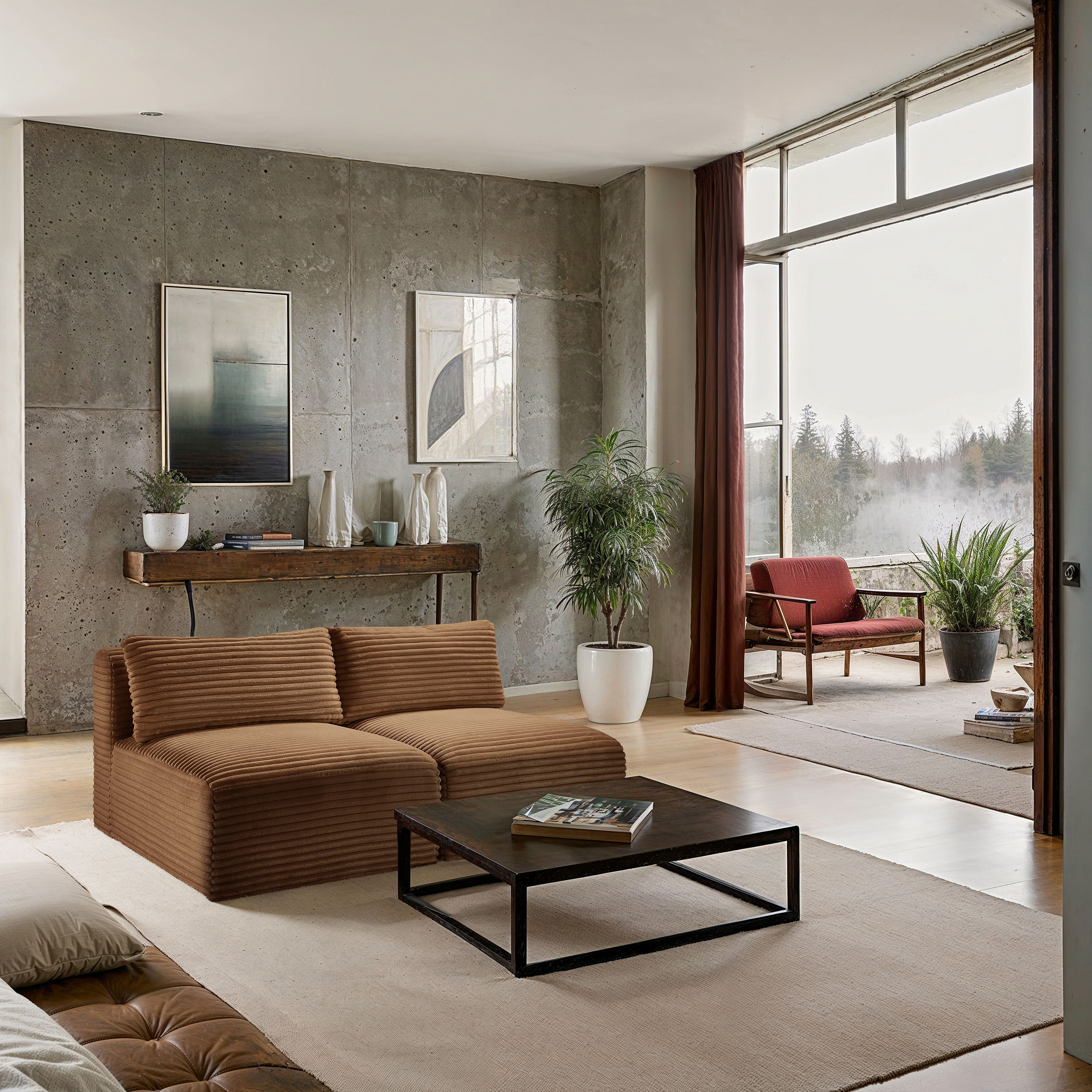 Shaggy - 2 Piece Modular Armless Sofa - Saddle