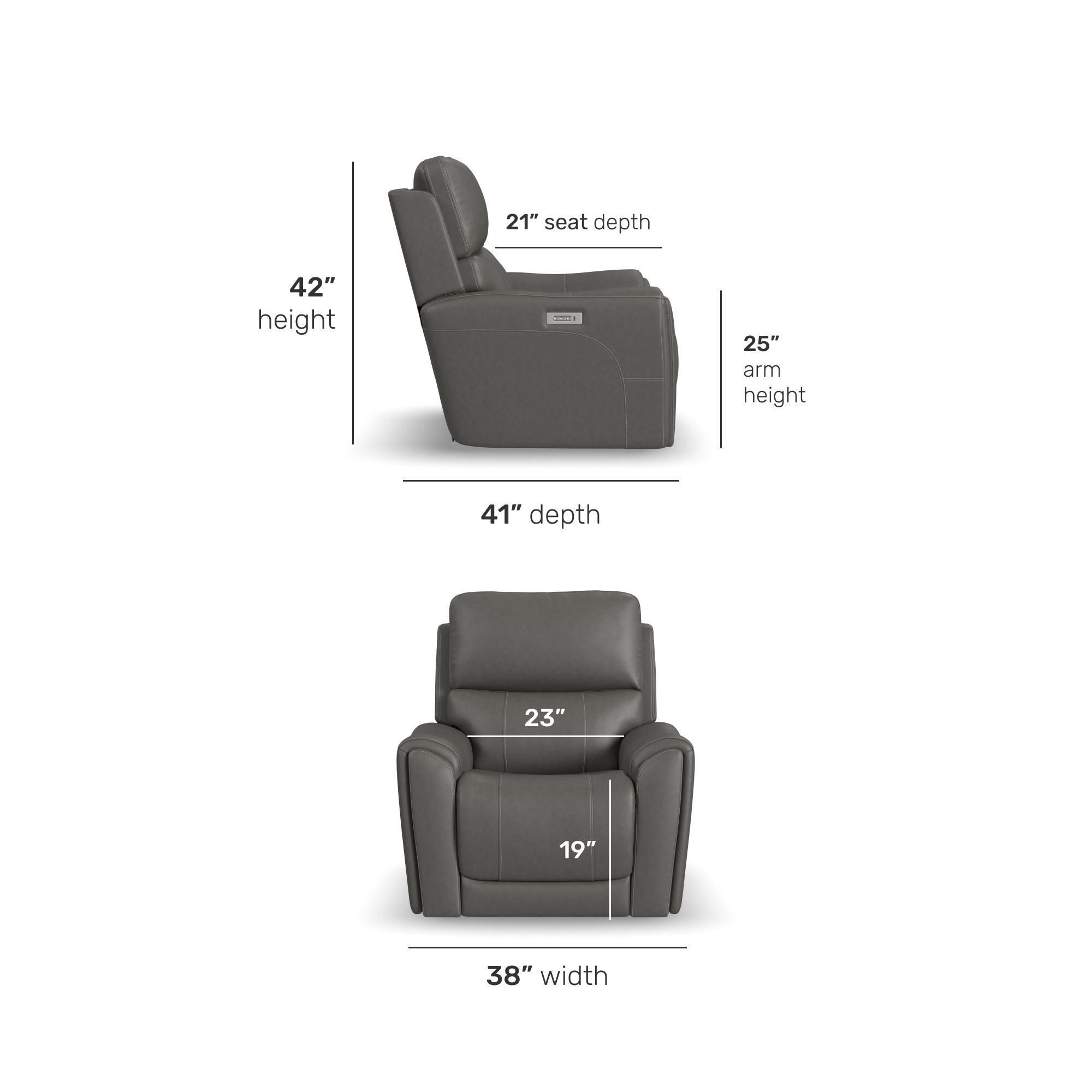 Carter - Power Recliner With Power Headrest & Lumbar - Smoke, dark gray, view 7