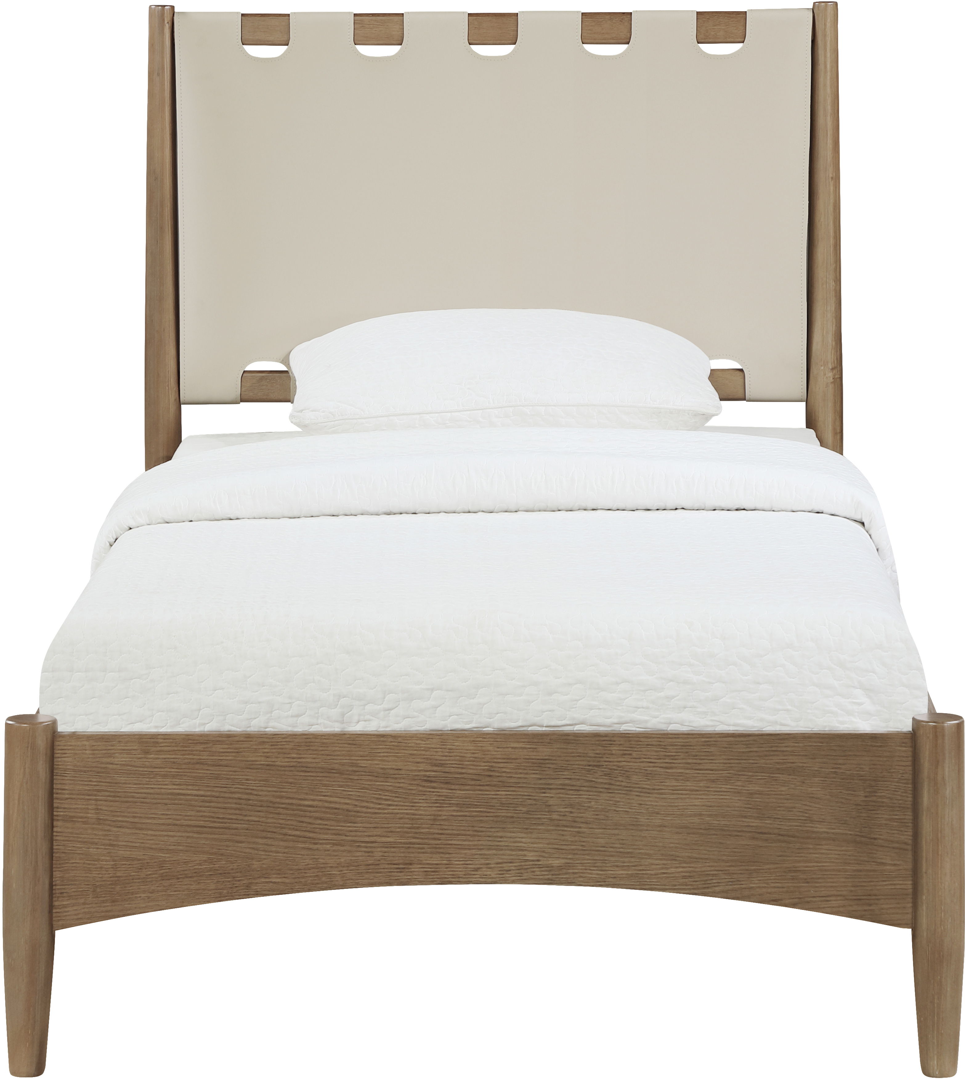 Santos - Vegan Leather Headboard And Wood Twin Bed - Beige