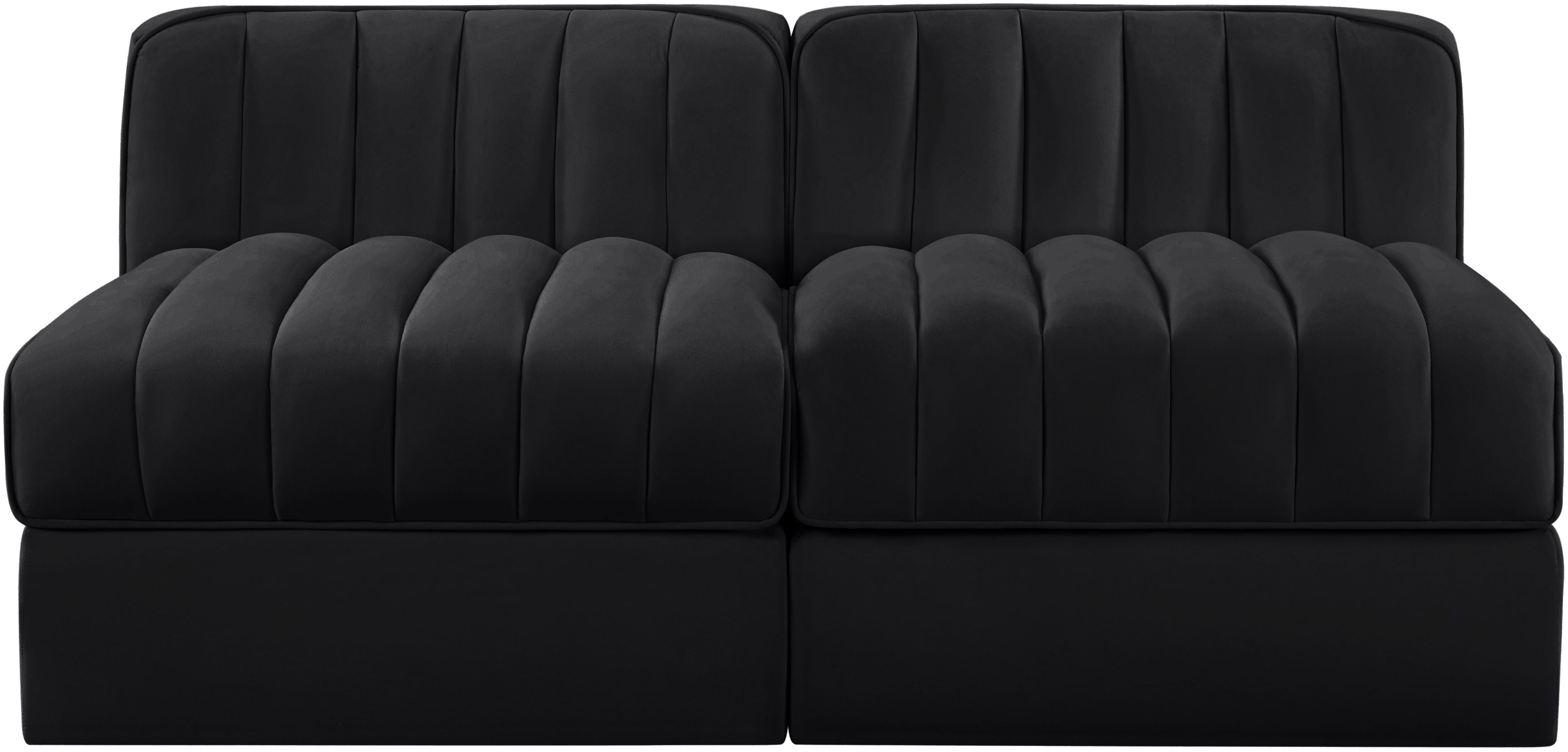Rummi - Velvet Performance Fabric Upholstered 2 Piece Modular Armless Loveseat - Black