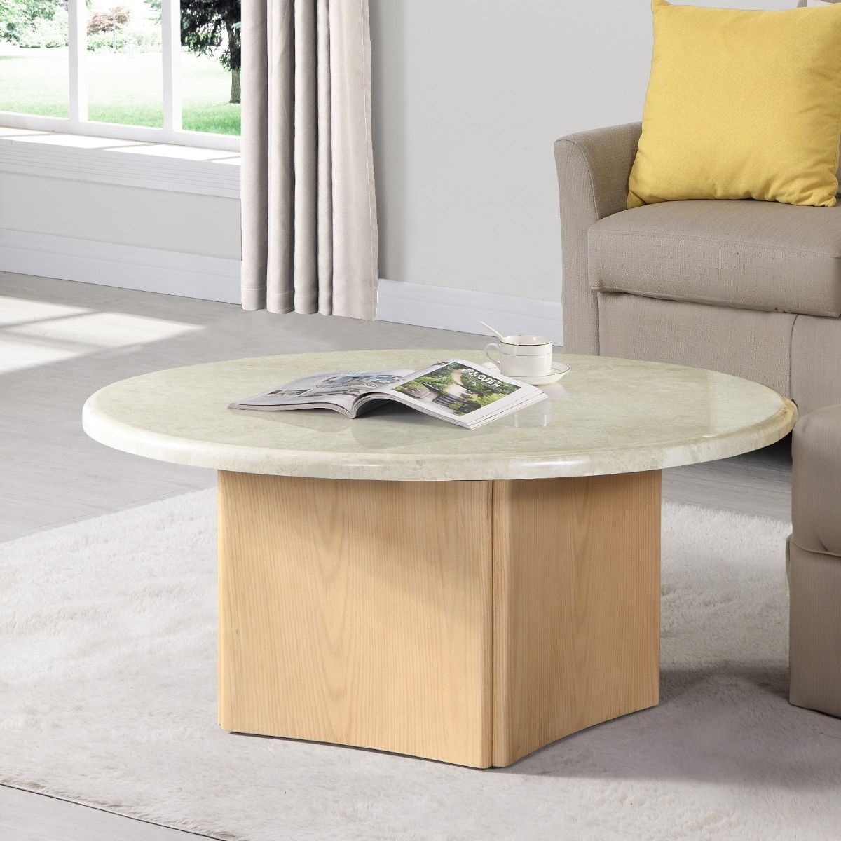 Qwin - Coffee Table With Marble Top - Marble Top & Oak, white