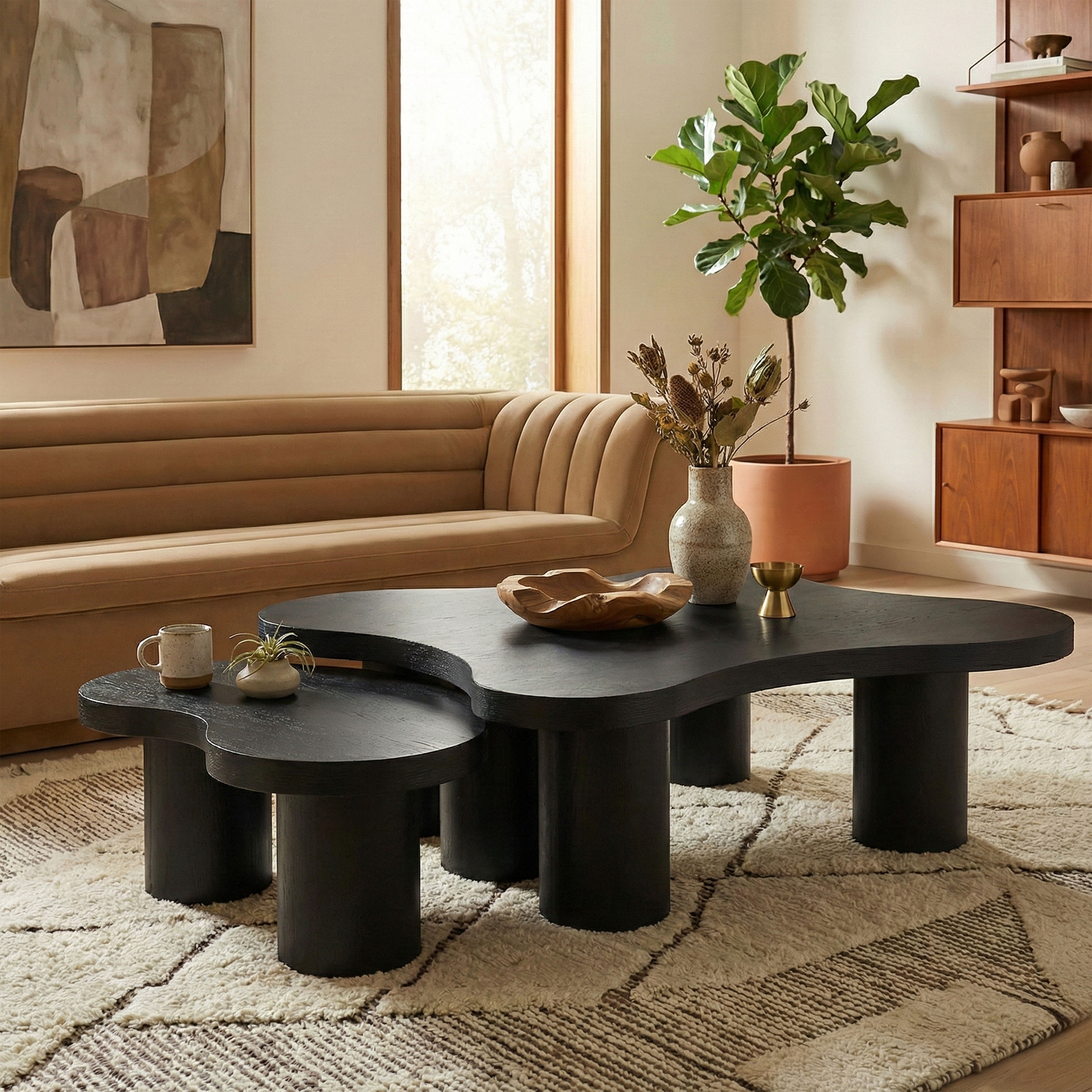 Cove - Oak Veneer And Solid Wood 2 Piece Coffee Table - Black
