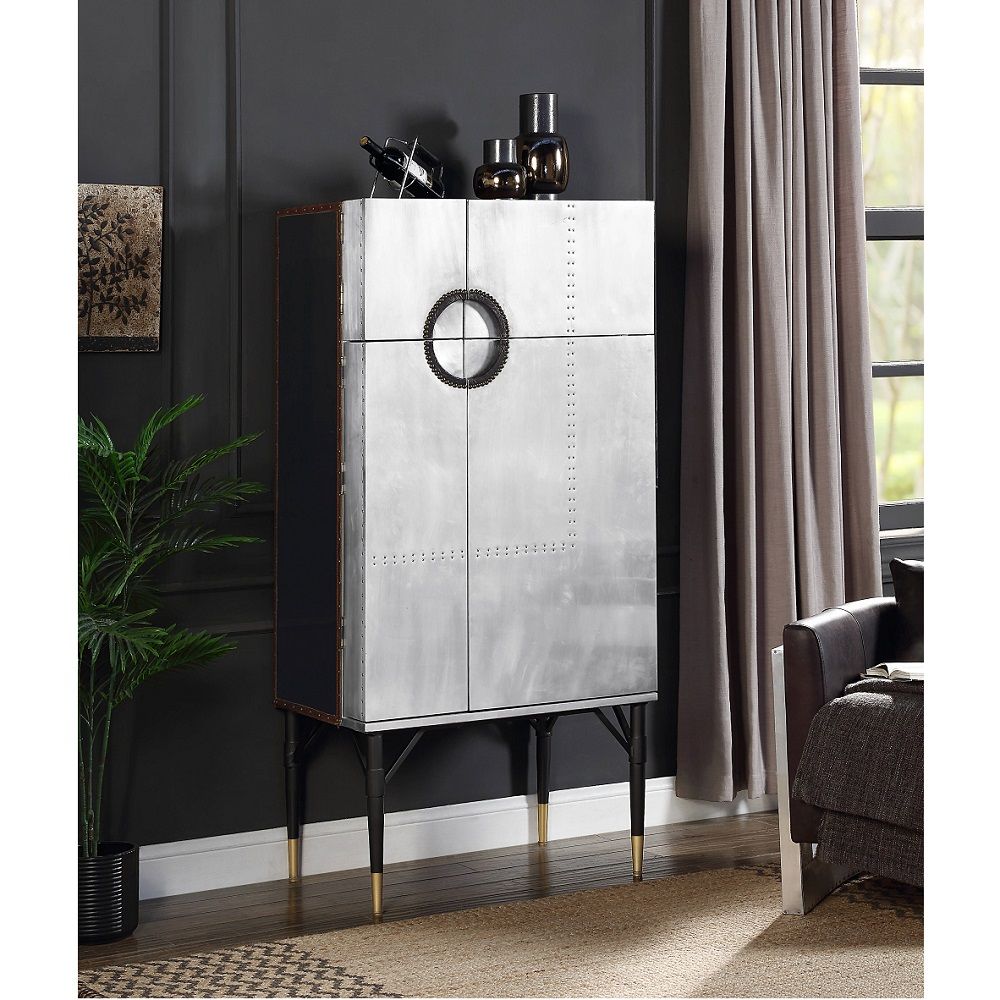Yoela - Wine Cabinet - Leather & Aluminum, silver