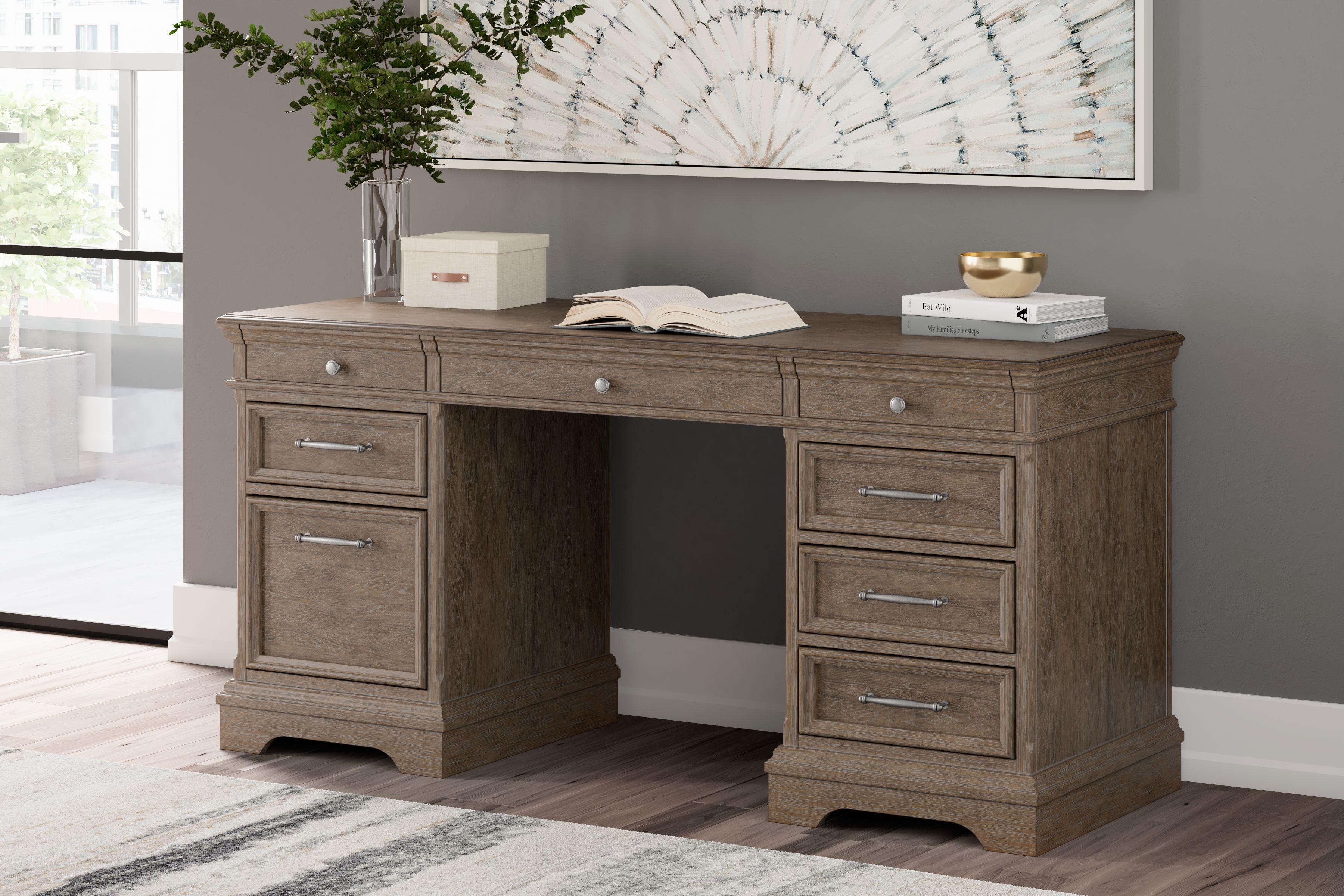 Ashley Janismore - Weathered Gray - Credenza With Eight Drawers